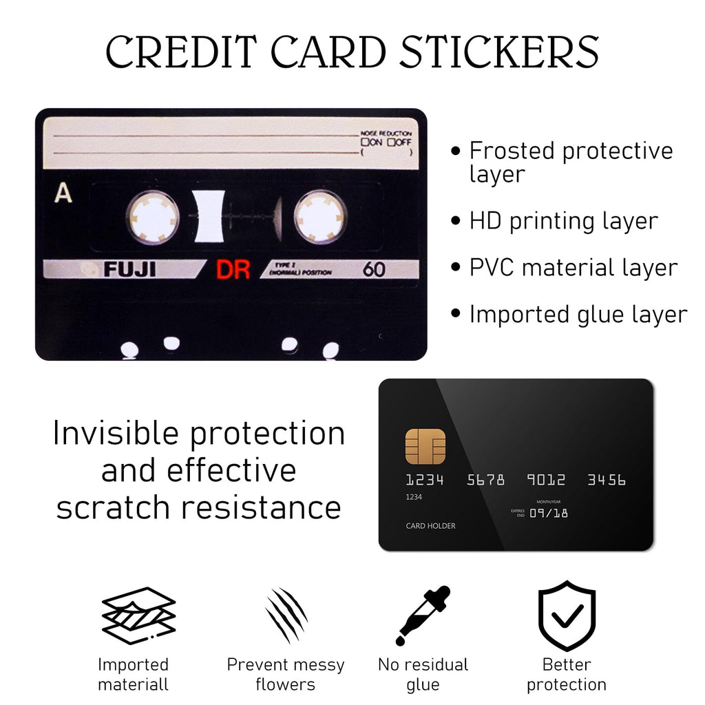 4PCS Credit Card Skin Set, Waterproof Debit Card Sticker Game Machine Theme Bank Card Sticker Skins - Black