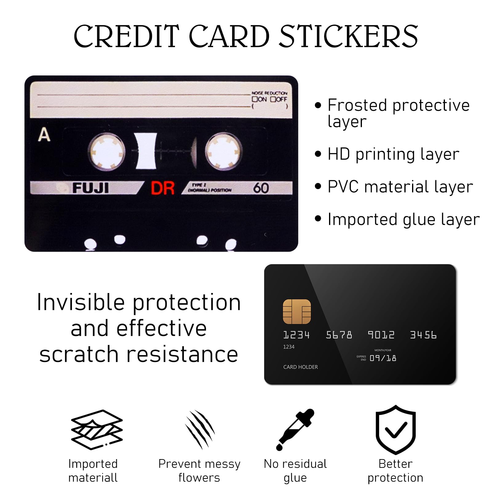 4PCS Credit Card Skin Set, Waterproof Debit Card Sticker Game Machine Theme Bank Card Sticker Skins - Black