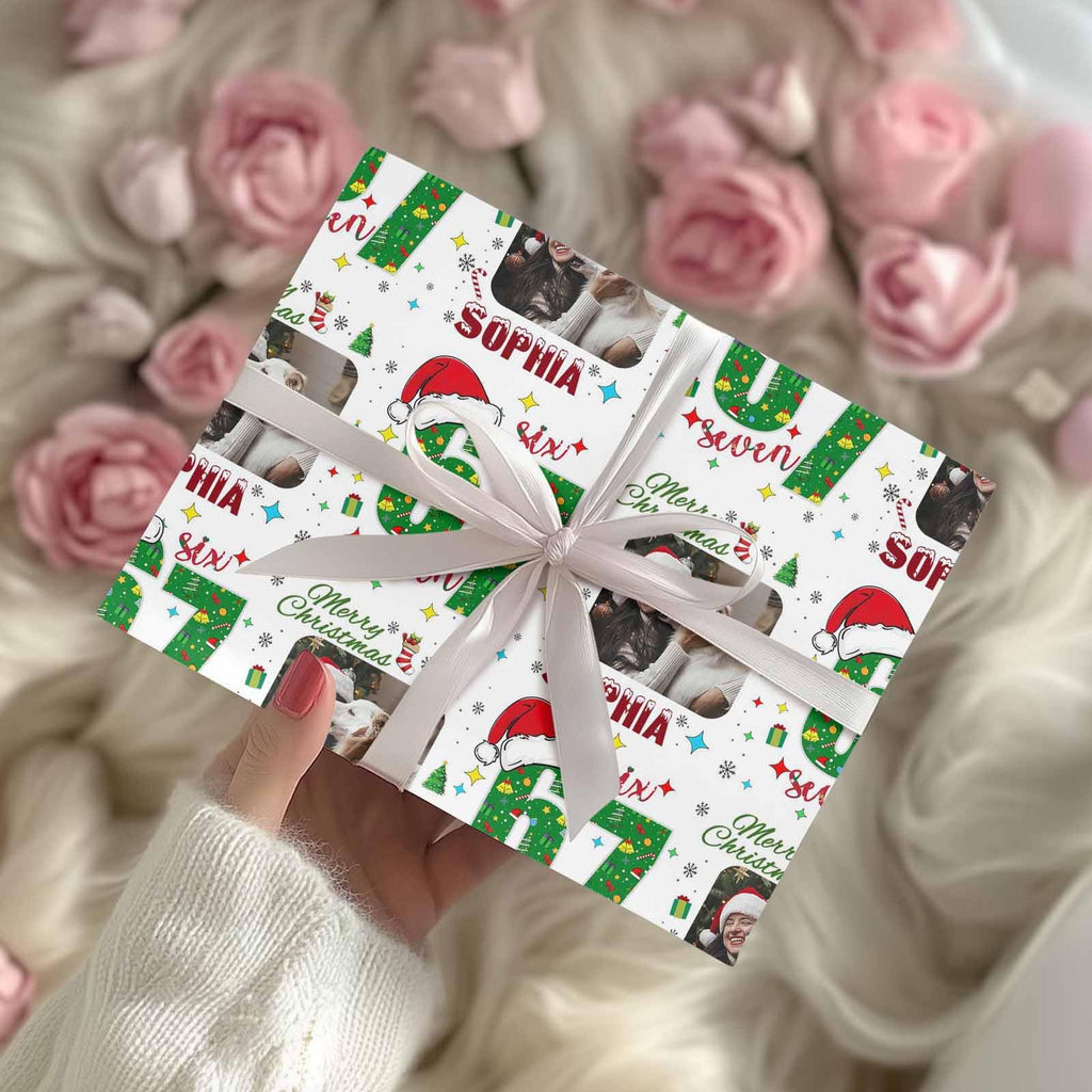 InterestPrint Custom Photo Wrapping Paper Merry Christmas with Christmas hat Wrapping Paper Custom Name Gift Wrap Roll Perfect for Birthdays 58"x 23"