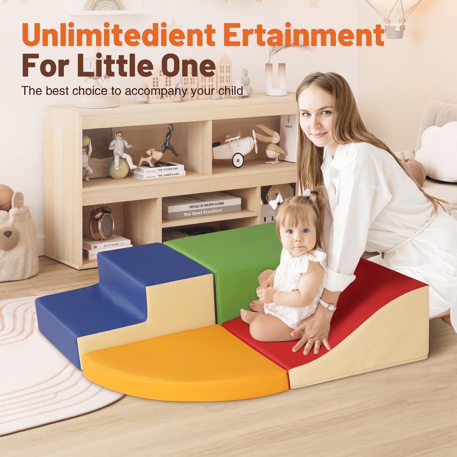 4-Piece Soft PU Leather Toddlers Climbing Toys, Baby Foam Climbing Blocks for Toddlers 3, Foam Play Gym Climbing Structures, Indoor Climb and Crawl Activity Play Set (White and Coffee)