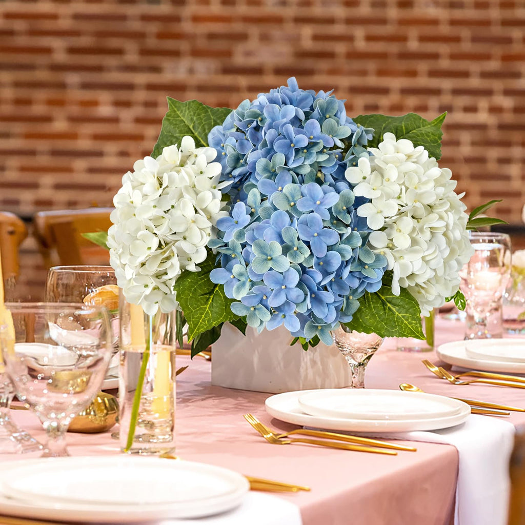 Light Blue Hydrangea Artificial Flowers,4Pcs 20" Real Touch Lifelike Silk Artificial Hydrangeas, Full Fake Flowers for Bouquet Table Centerpieces Spring Wedding Indoor Home
