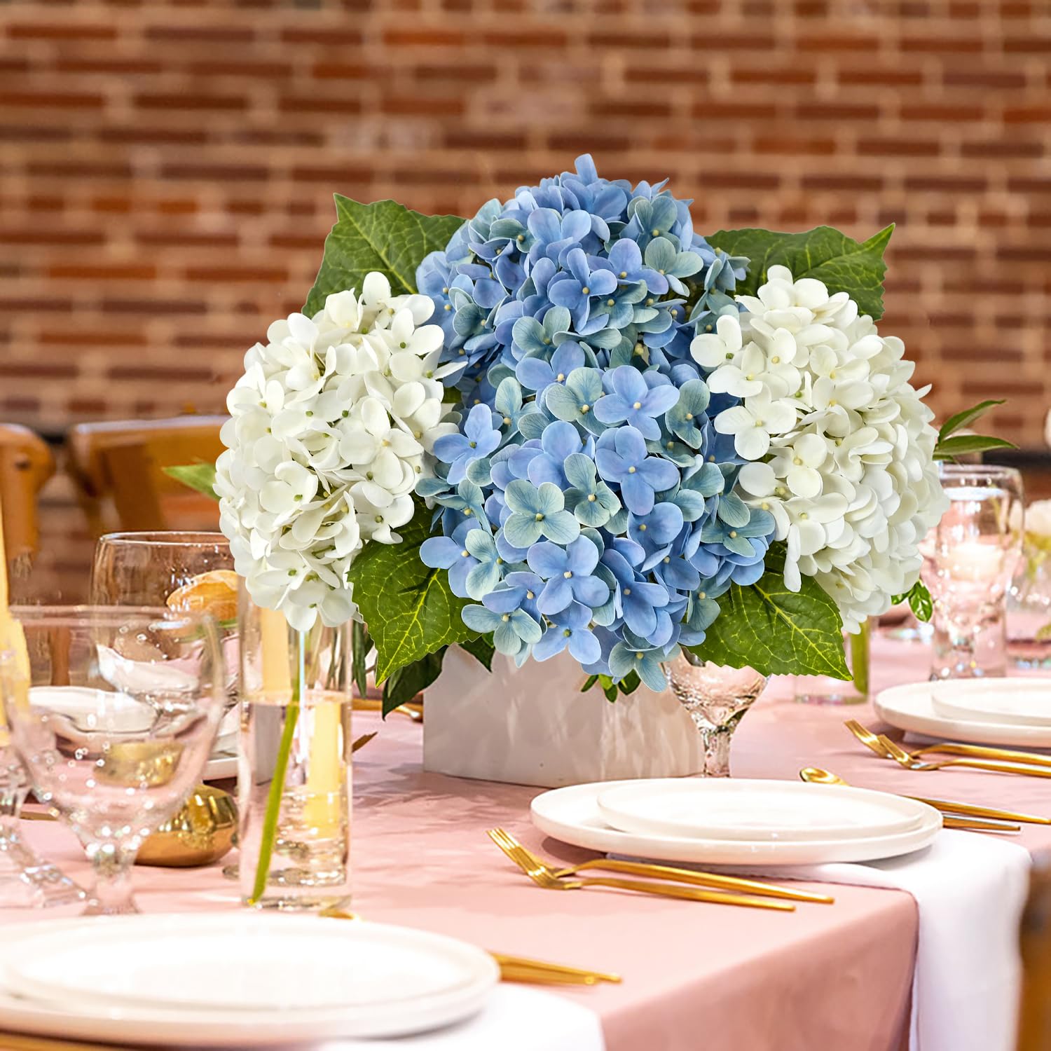 Light Blue Hydrangea Artificial Flowers,4Pcs 20" Real Touch Lifelike Silk Artificial Hydrangeas, Full Fake Flowers for Bouquet Table Centerpieces Spring Wedding Indoor Home