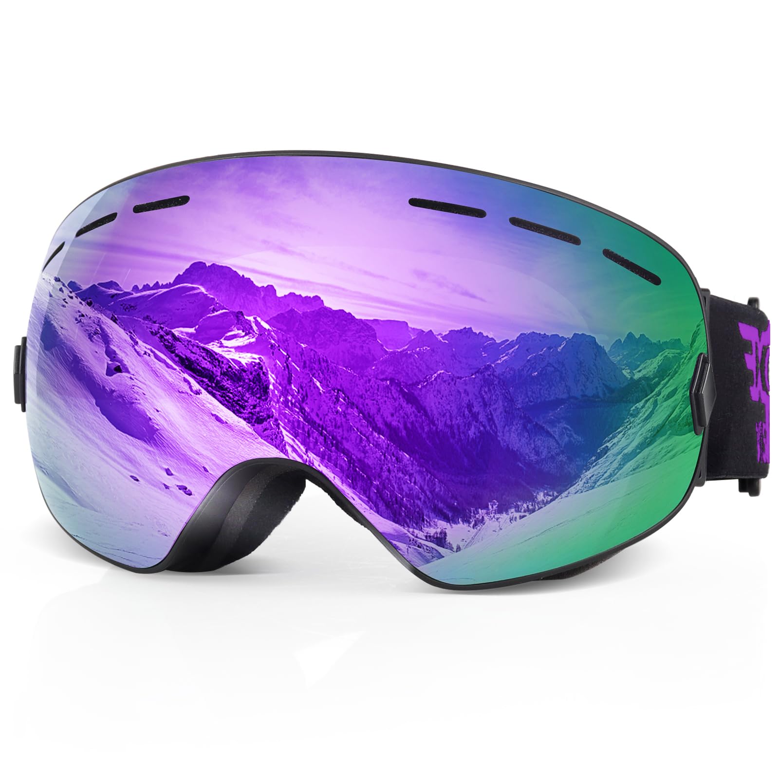 EXP VISION Snowboard Ski Goggles Men Women Youth, Anti Fog OTG Winter Snow Goggles Spherical Detachable Lens
