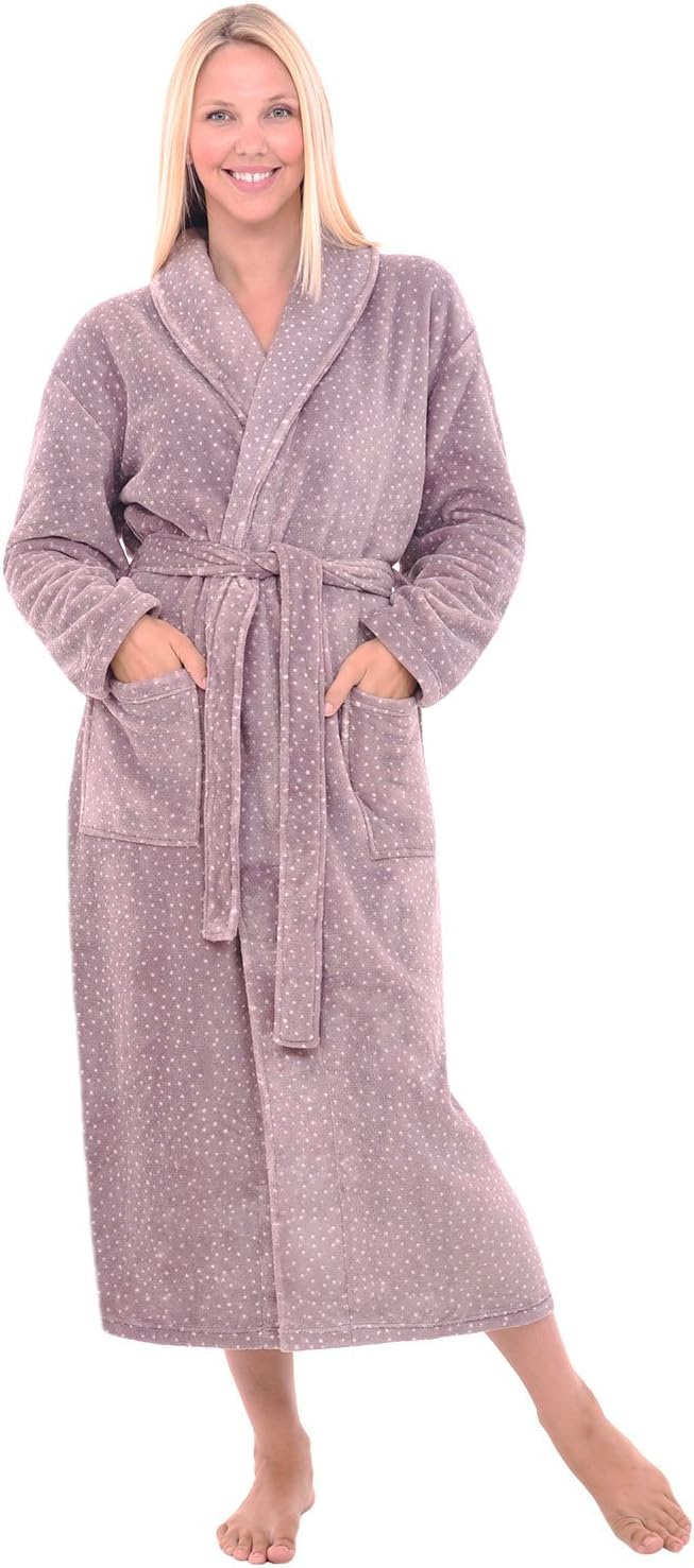 Alexander Del Rossa Plush Striped Robe for Women, Long Fleece Plaid Winter Bath Robe, Plus Size