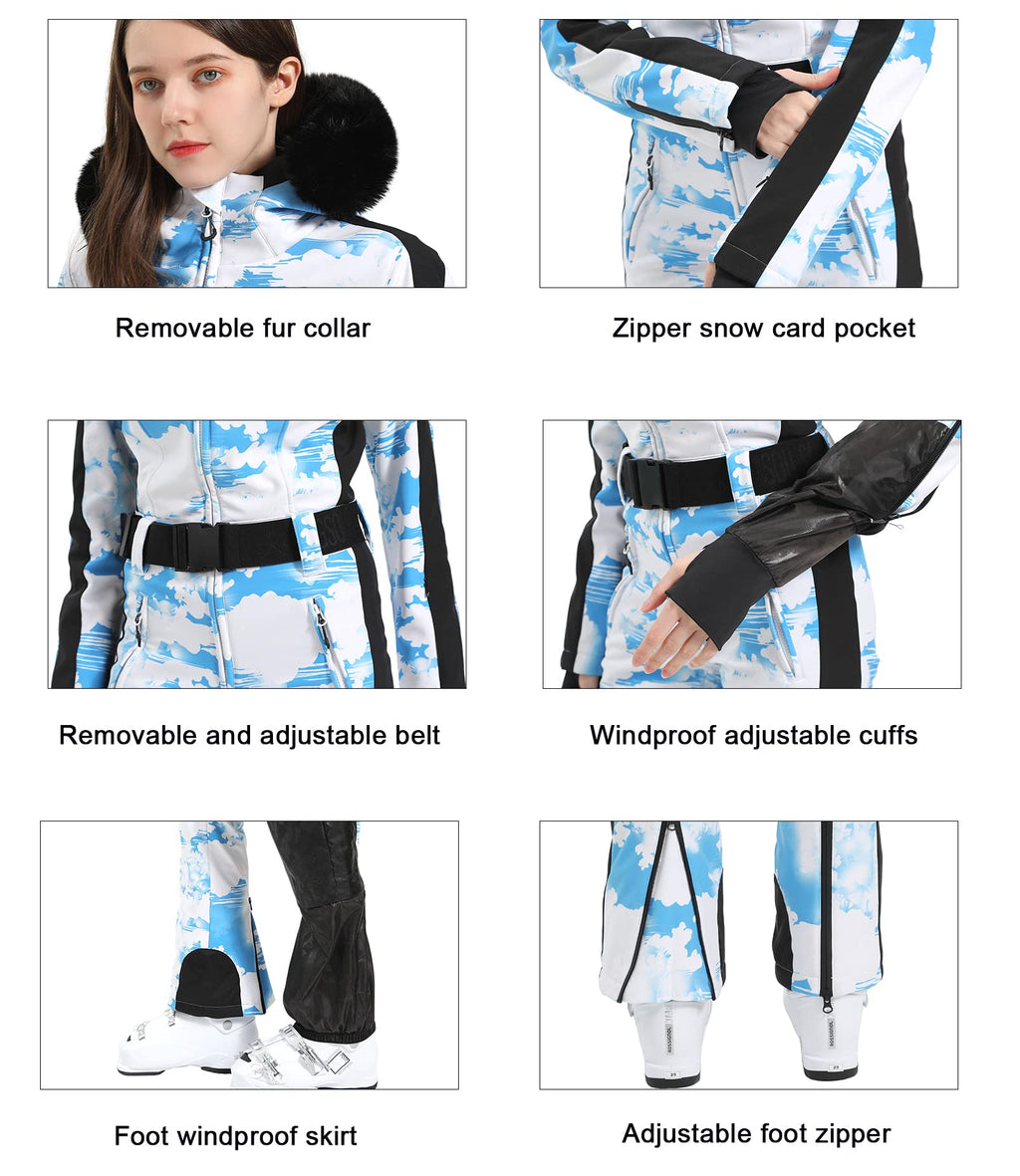 IMPHUT Women's One Piece Ski Suits Slim Waterproof Jumpsuits Windproof Snowsuit Insulated Ski Jumpsuit Skiing Sports