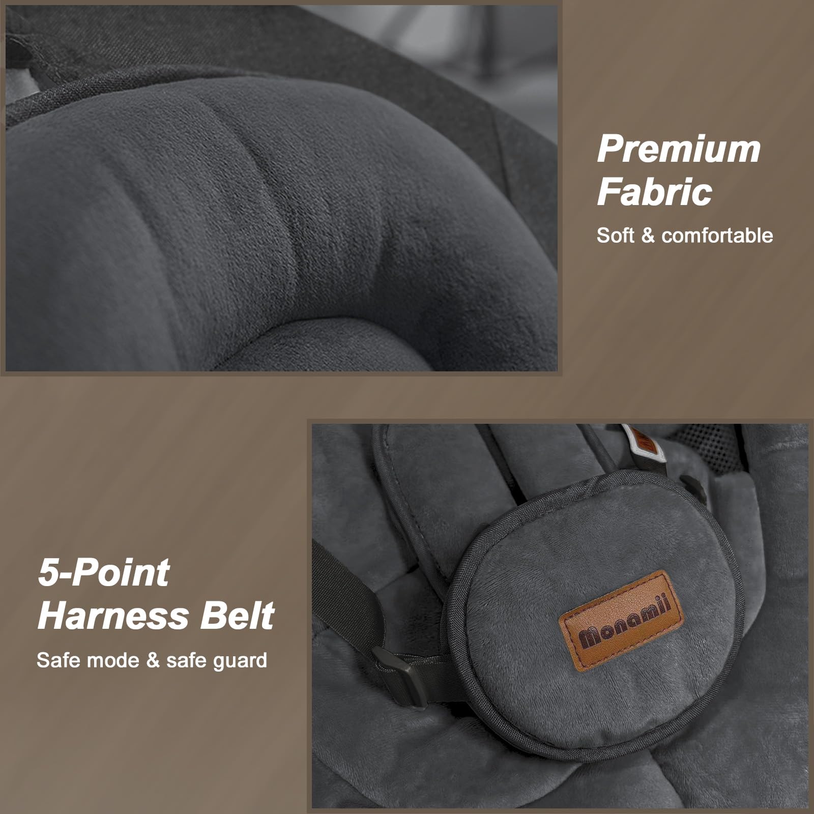 Baby Swings for Infants, Monamii Baby Swing, Infant Swing with 5 Speeds, 10 Lullabies, Electric Swing for Baby, Indoor & Outdoor Use (Beige)