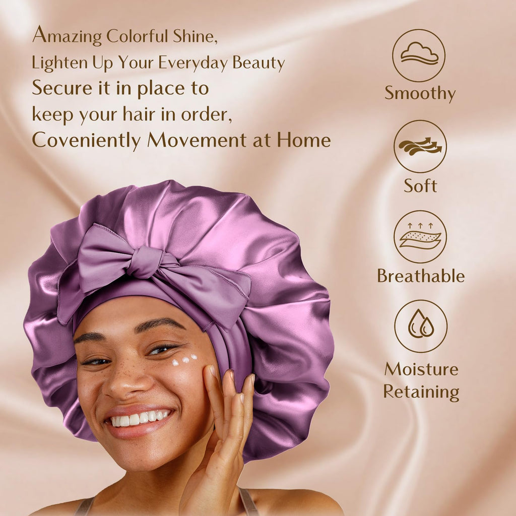 YANIBEST Silk Bonnet for Sleeping Women Satin Bonnet Double Layer Satin Lined Hair Bonnet with Tie Band Curly Hair Blush Pink