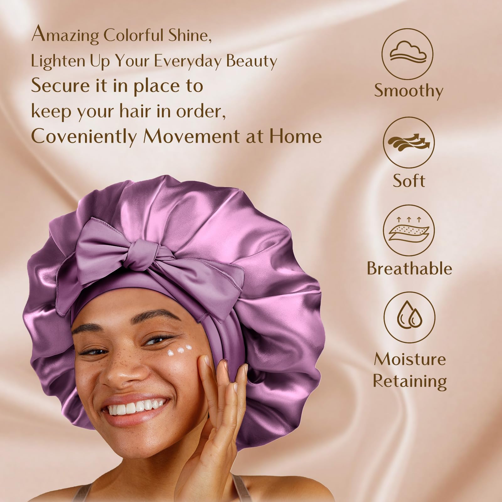 YANIBEST Silk Bonnet for Sleeping Women Satin Bonnet Double Layer Satin Lined Hair Bonnet with Tie Band Curly Hair Blush Pink