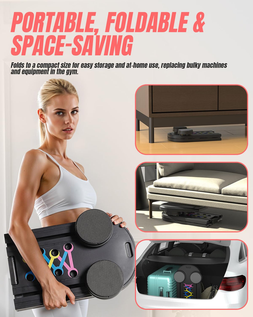 Pilates Board Pilates Reformer Set, Pilates Board for Home Workout Foldable Pilates Reformer Board for Women, 6 in 1 Multifunctional Pilates Equipment