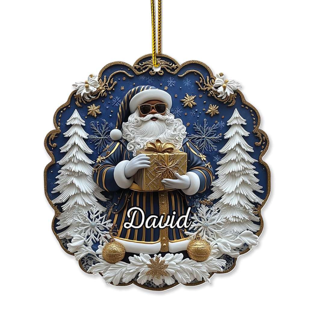 2D Acrylic Christmas Elf Shaped Ornament with Gift Box, Personalized Name Holiday Keepsake, Cute Ornament for Kids Room, Custom Name African-Inspired Decoration, Gifts for Boys