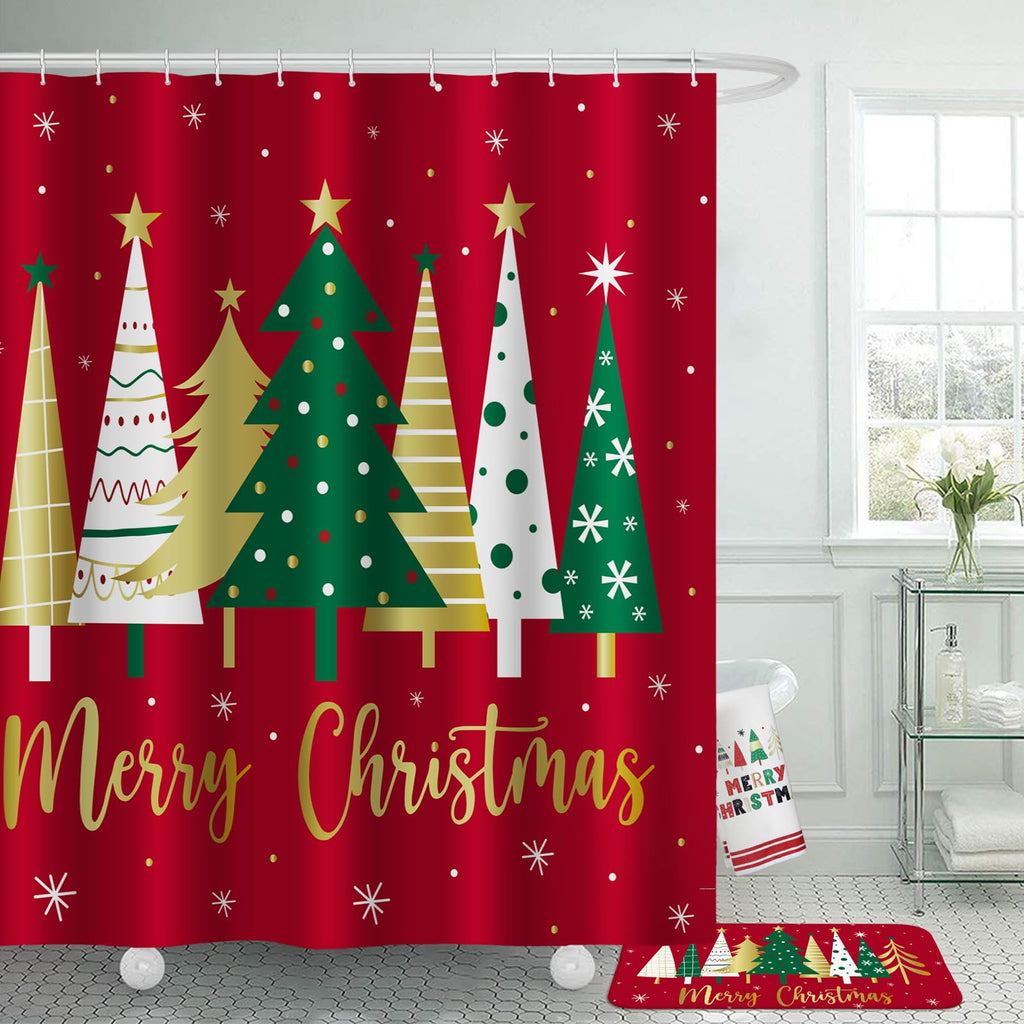 Honoson 8 Pcs Christmas Black Santa Claus Shower Curtain Set with Rugs and Kitchen Towels African American Retro Christmas Bathroom Decor Black Santa Curtain Decorations Xmas Farmhouse Gifts