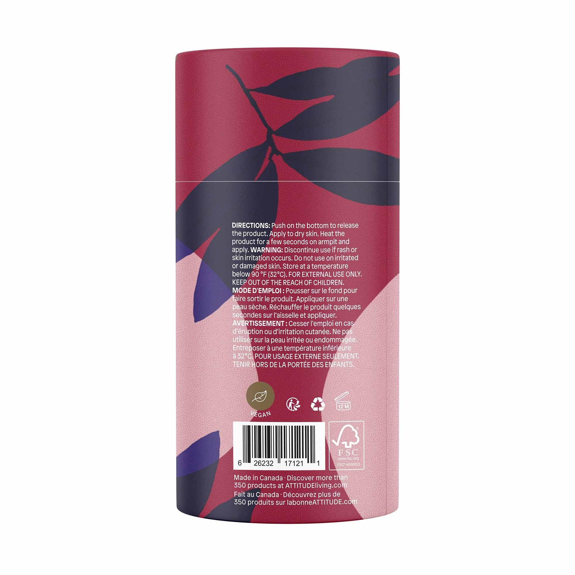 ATTITUDE Natural Deodorant, Aluminum-free, Odor Control & Long Lasting, Nourishing Ingredients, Castor, Jojoba Oils, Baking Soda-free, EWG Verified, For Men & Women, Patchouli & Black Pepper, 3 Oz
