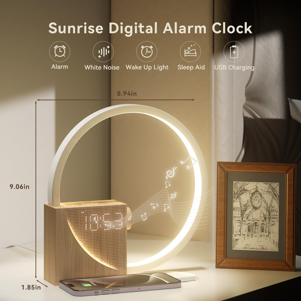 Vivilumens Sunrise Alarm Clock for Heavy Sleepers Adults, Wake-up Light, Sleep Aid 10 White Noise Sound Machines with 30/60/90 Timer, 3 Level Dimmable Touch Table Lamp with Snooze USB Charger Port