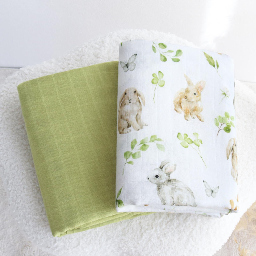 LifeTree Muslin Swaddle Blankets, Baby Swaddling Wrap Nursery Blanket Unisex, Soft 70% Viscose from Bamboo and 30% Cotton, Large 47 x 47 inches, Bear & Checkered Swaddle Blanket