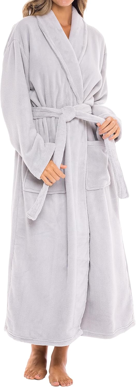 Alexander Del Rossa Plush Striped Robe for Women, Long Fleece Plaid Winter Bath Robe, Plus Size