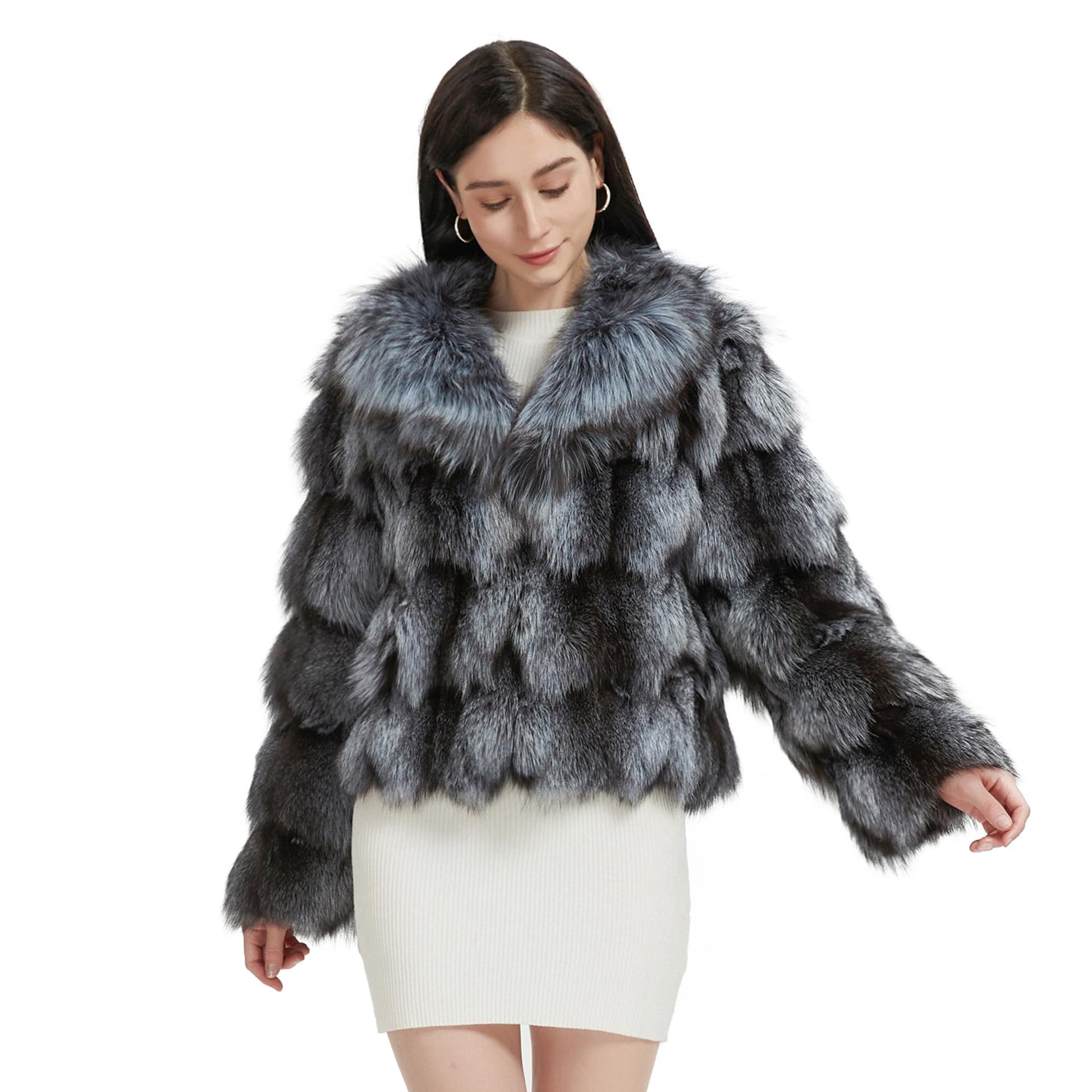 Fur Story Women's Genuine Fox Fur Coat Thick Warm Fur Jacket Winter coat