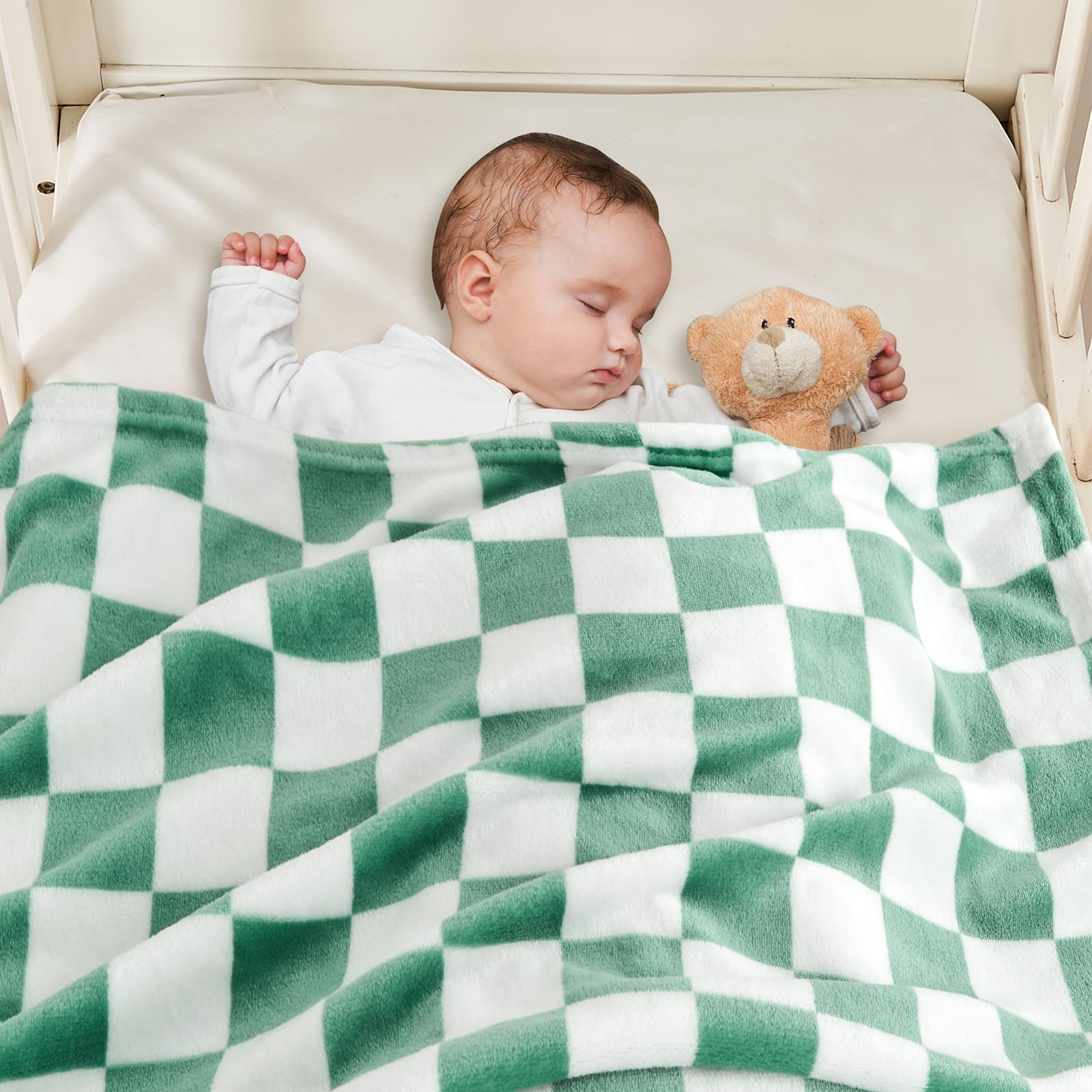 Yurhap Checkered Baby Blanket Fleece Baby Blankets Neutral for Boys Girls, Super Soft Warm Lightweight Infant Toddler Newborn Receiving Blankets for Crib Stroller, 30''x40'', Khaki