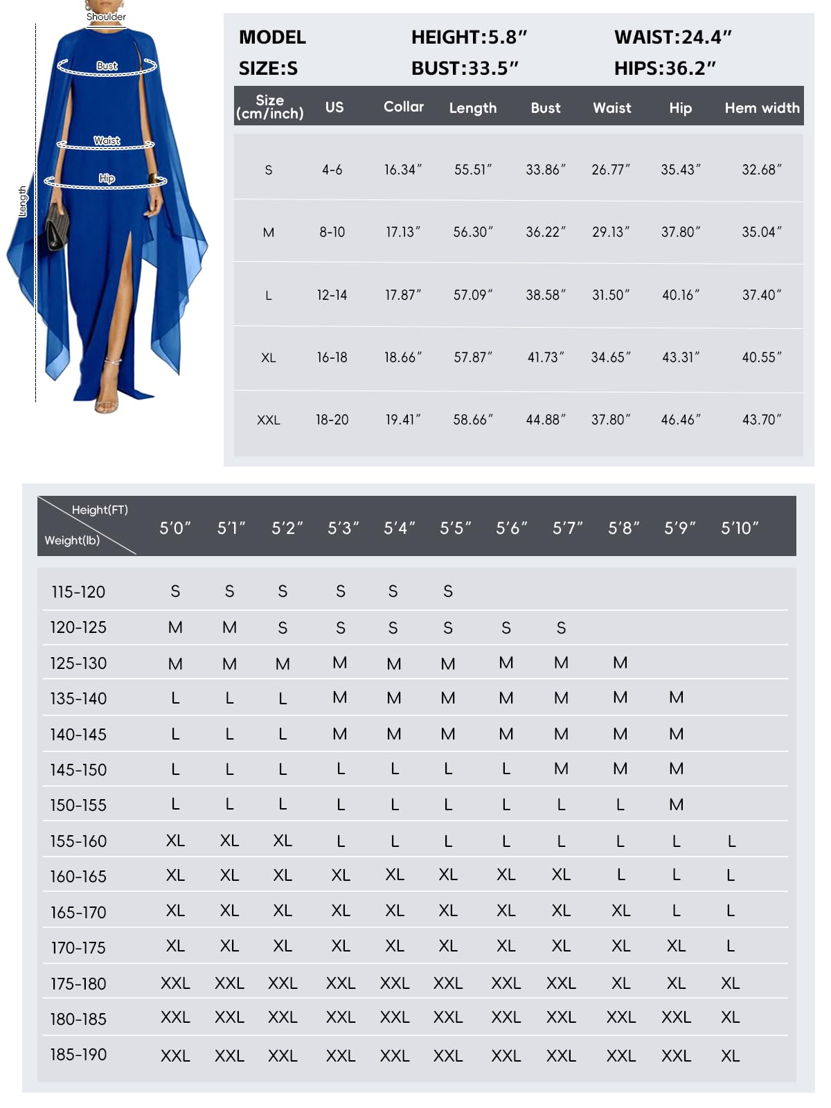 MAYFASEY Women's Elegant High Split Flare Sleeve Formal Evening Gowns Maxi Dress with Cape