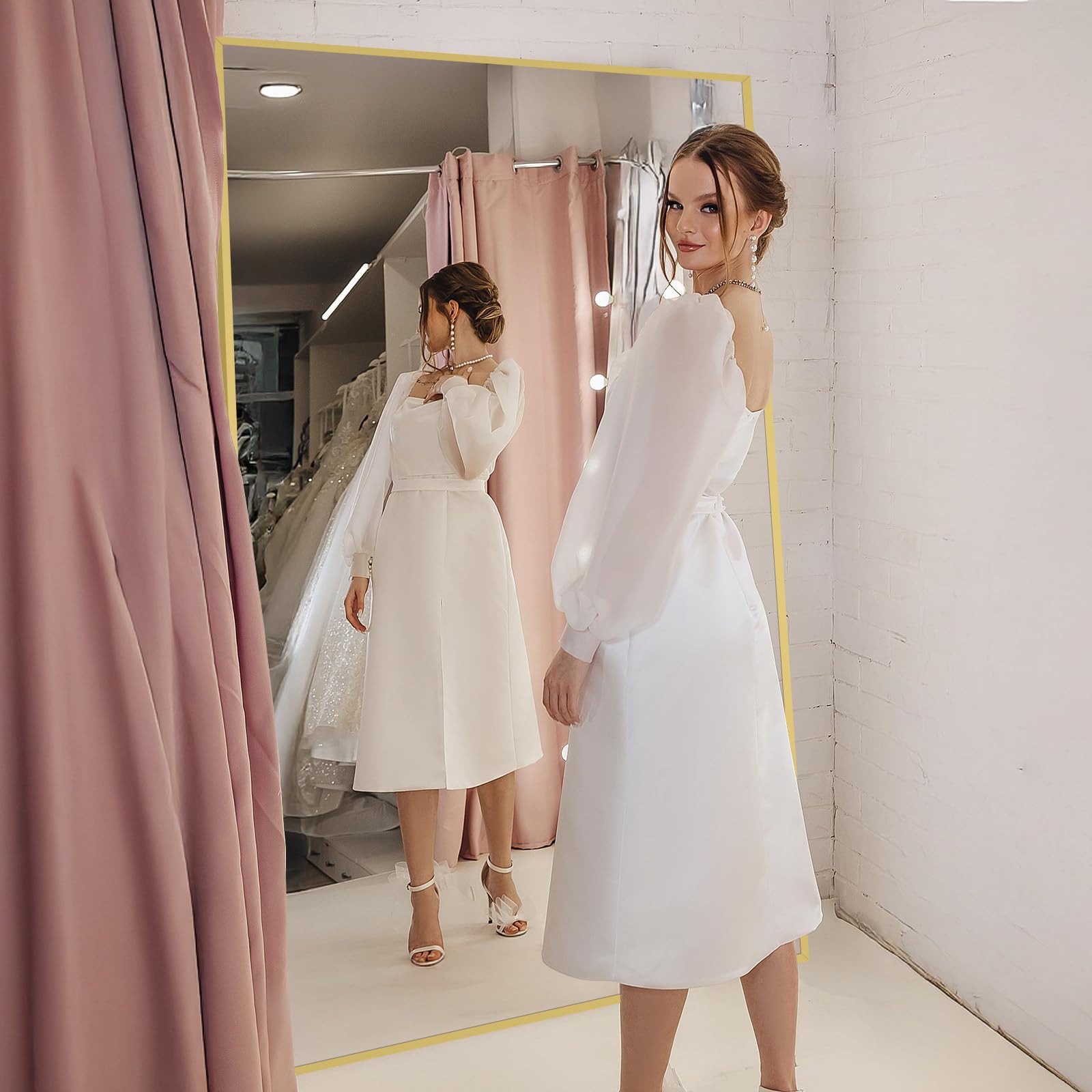 Oversized Floor Mirror Full Length with Stand, 72"X44" Extra Large Arch Standing Mirror Full Length, Tempered Glass Black Full Body Mirror for Bedroom Living Room, Aluminum Alloy Frame