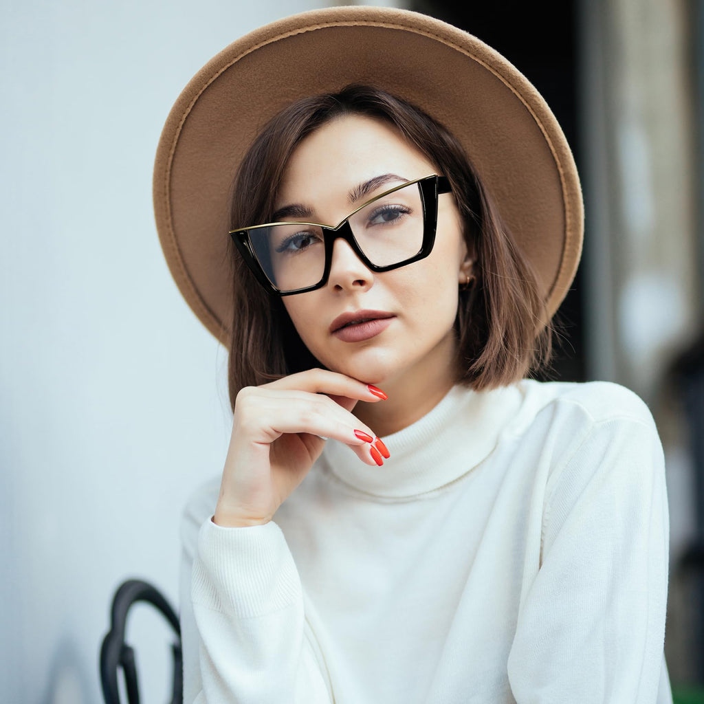 FEISEDY Fashion Cat Eye Blue Light Blocking Glasses for Women Fake Retro Eyeglasses Oversized Stylish Eyewear Frame B0240