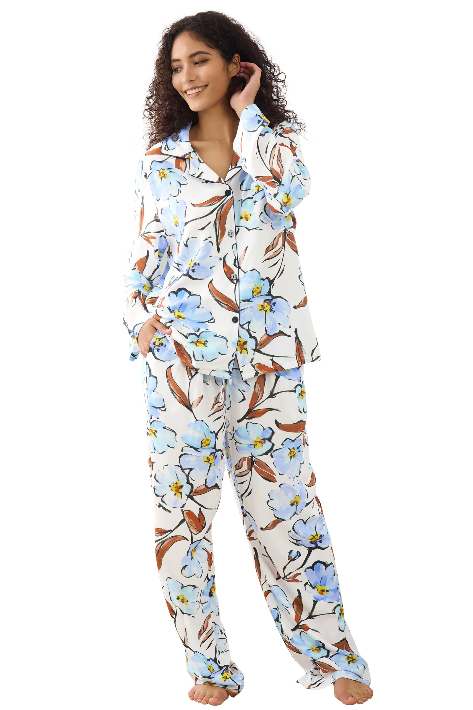 Womens Pajamas Set 2 Piece Long Sleeve Sleepwear Button Down Pjs Lounge Set Nightwear with Pockets