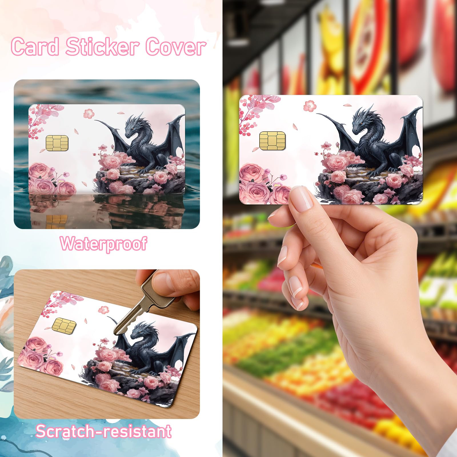 Coquete Leopard Credit Card Skin - 4 Pcs Cherry Bow 8 Ball Billiards Debit Skin Stickers Leopard Lip Print Credit Decal Cover Set for Transportation Key Debit Bus Cards Women