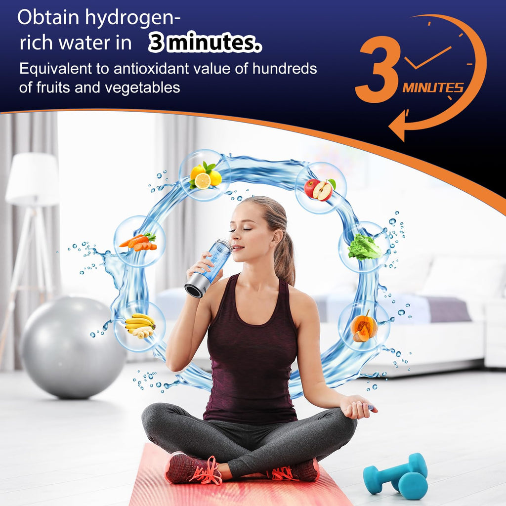 Hydrogen Water Bottle Generator, Portable Rechargeable aquahealth Hydrogen Water, Hydrogen Water Ionizer Machine, with SPE/PEM Technology, for Home Office Travel Fitness Drinking