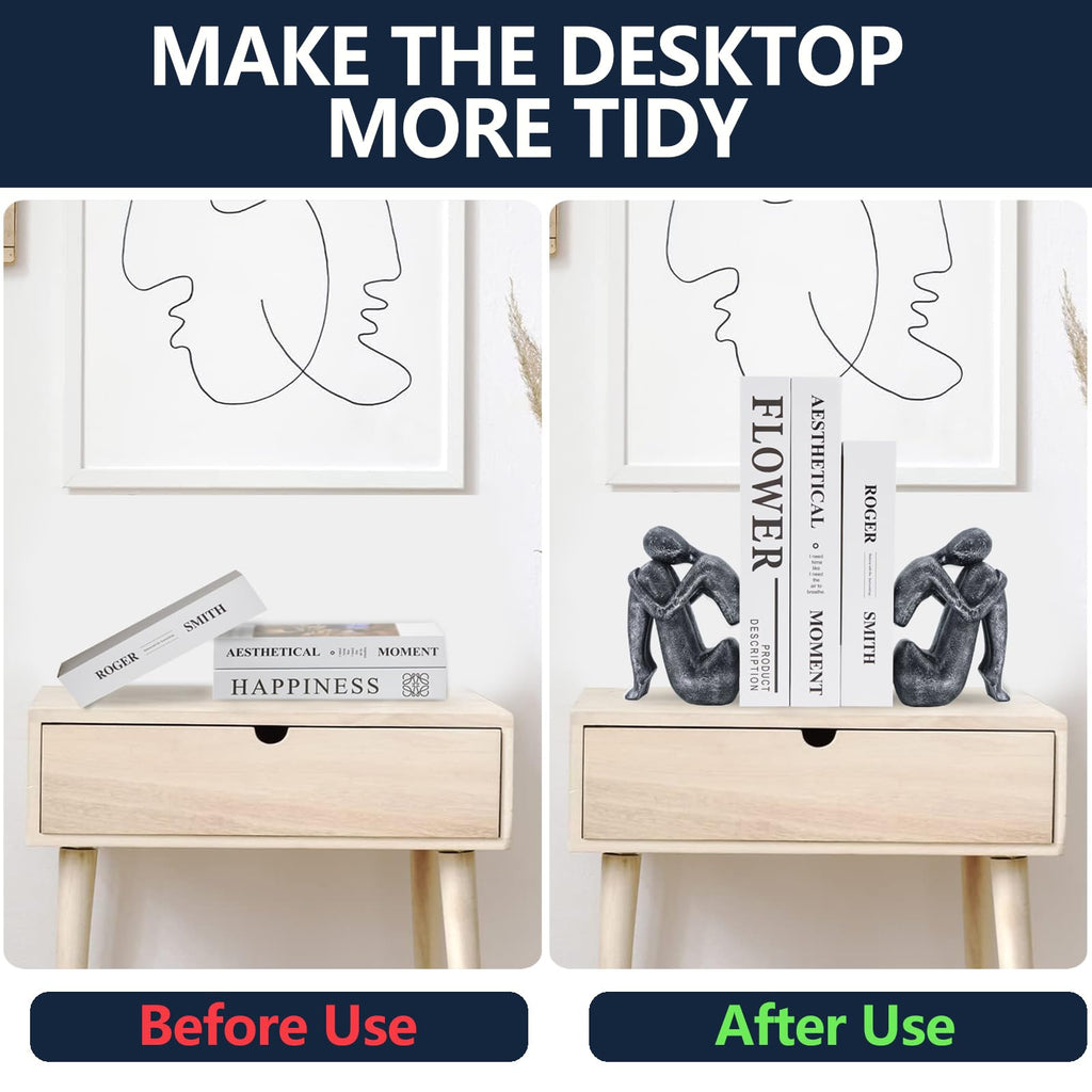 Black Decor Women Statue, Thinker Girl Sculptures, Modern Abstract Art Accents, Black Resin Collectible Figurines for Living Room Bedroom Bookshelf Coffe Table, Resin, 1Piece