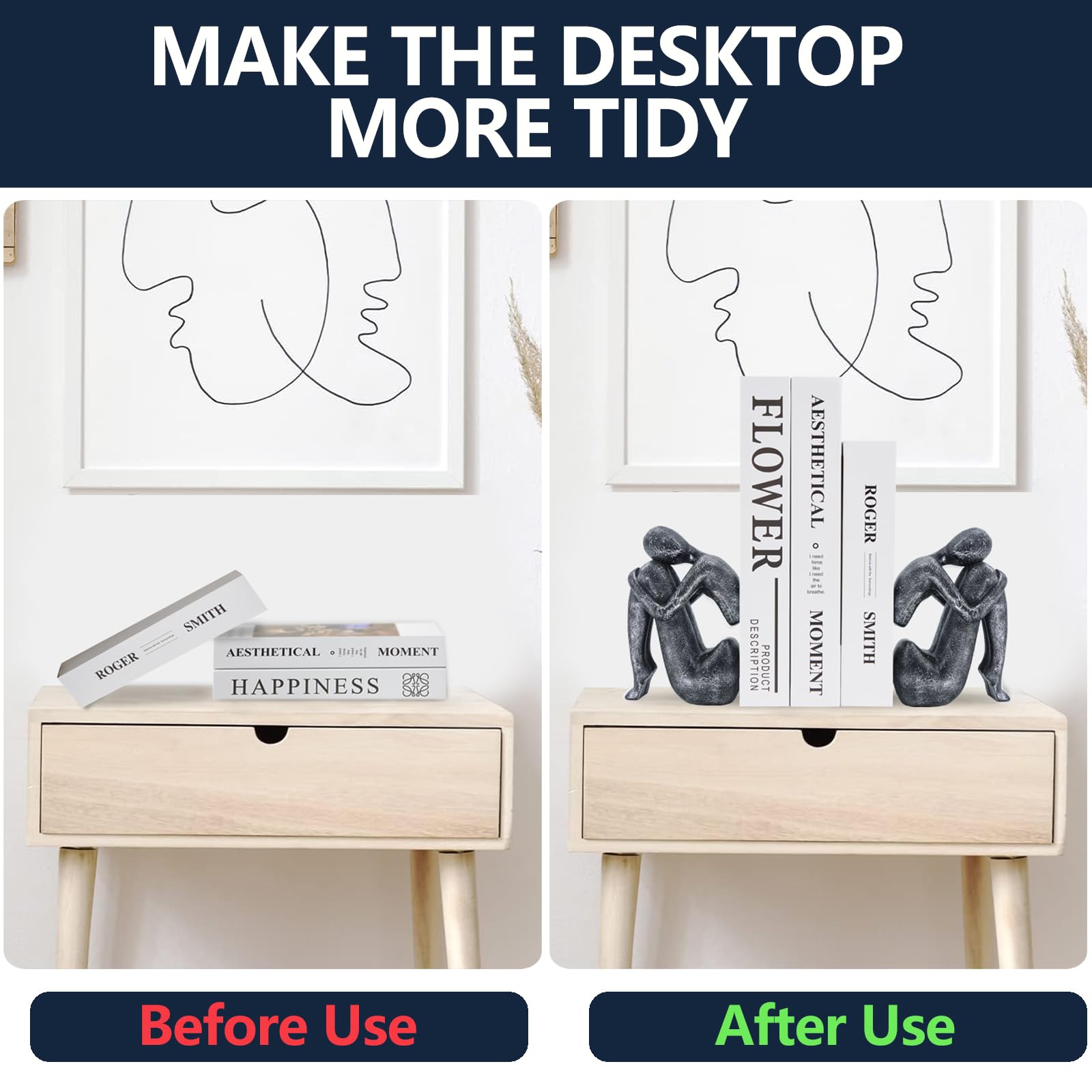 Black Decor Women Statue, Thinker Girl Sculptures, Modern Abstract Art Accents, Black Resin Collectible Figurines for Living Room Bedroom Bookshelf Coffe Table, Resin, 1Piece