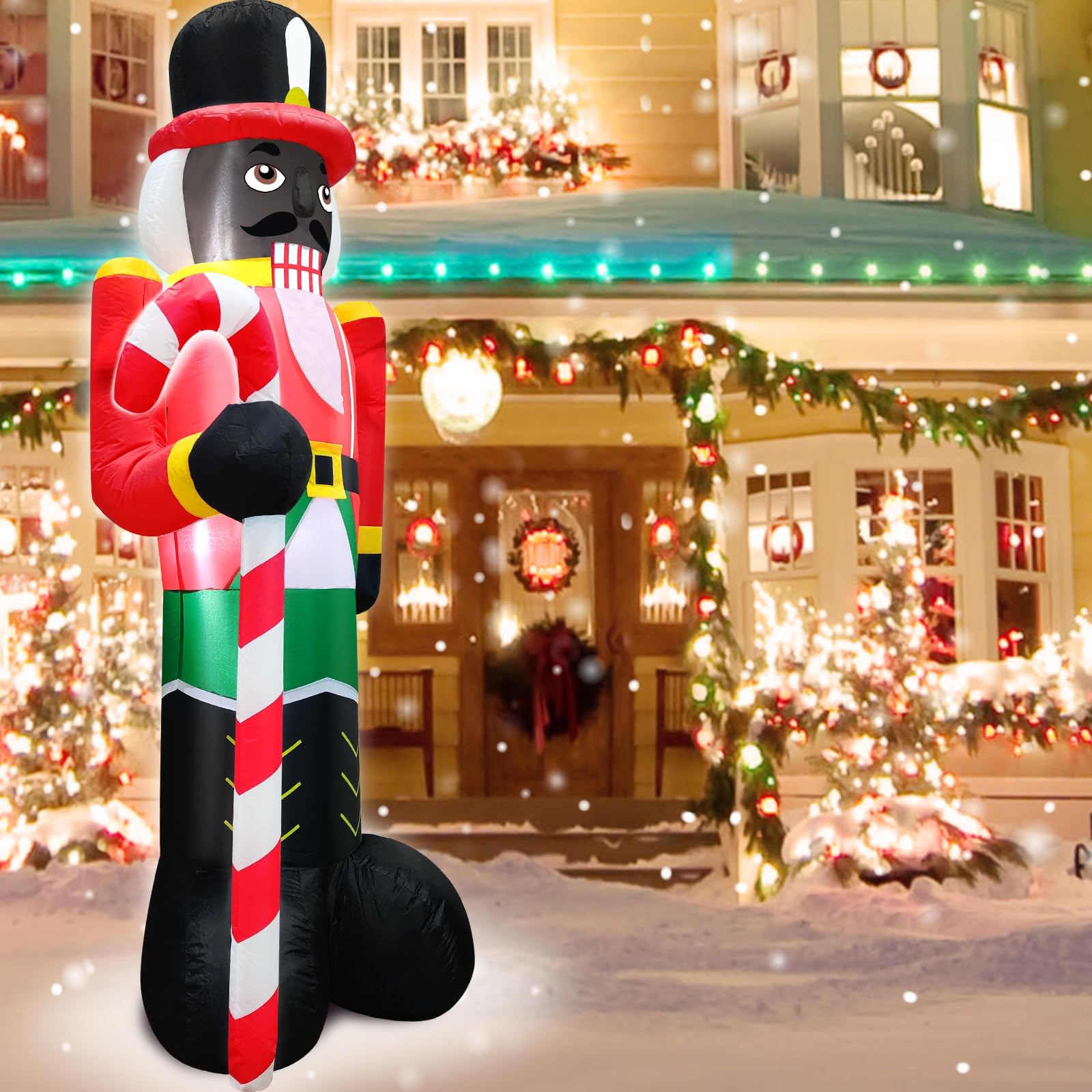 TURNMEON 6Ft Black Santa Claus Inflatables Christmas Decorations Outdoor African American Hold Gift Box LED Lights Blow Up Yard Decorations for Holiday Xmas Decor Outside Lawn Yard Garden Party