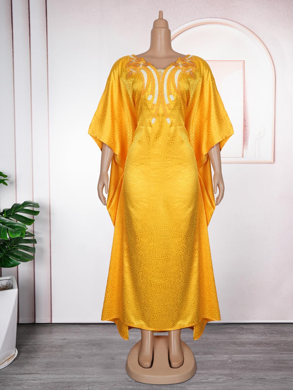 HD African Dresses for Women Fashion Beading Rhinestone Kaftan Maxi Dress