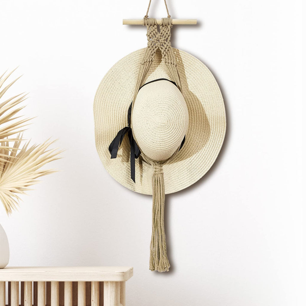 Yulejo Macrame Hat Hangers Boho Hat Rack for Wall Western Cowboy Hanging Organizer for Door Wall Room Bedroom