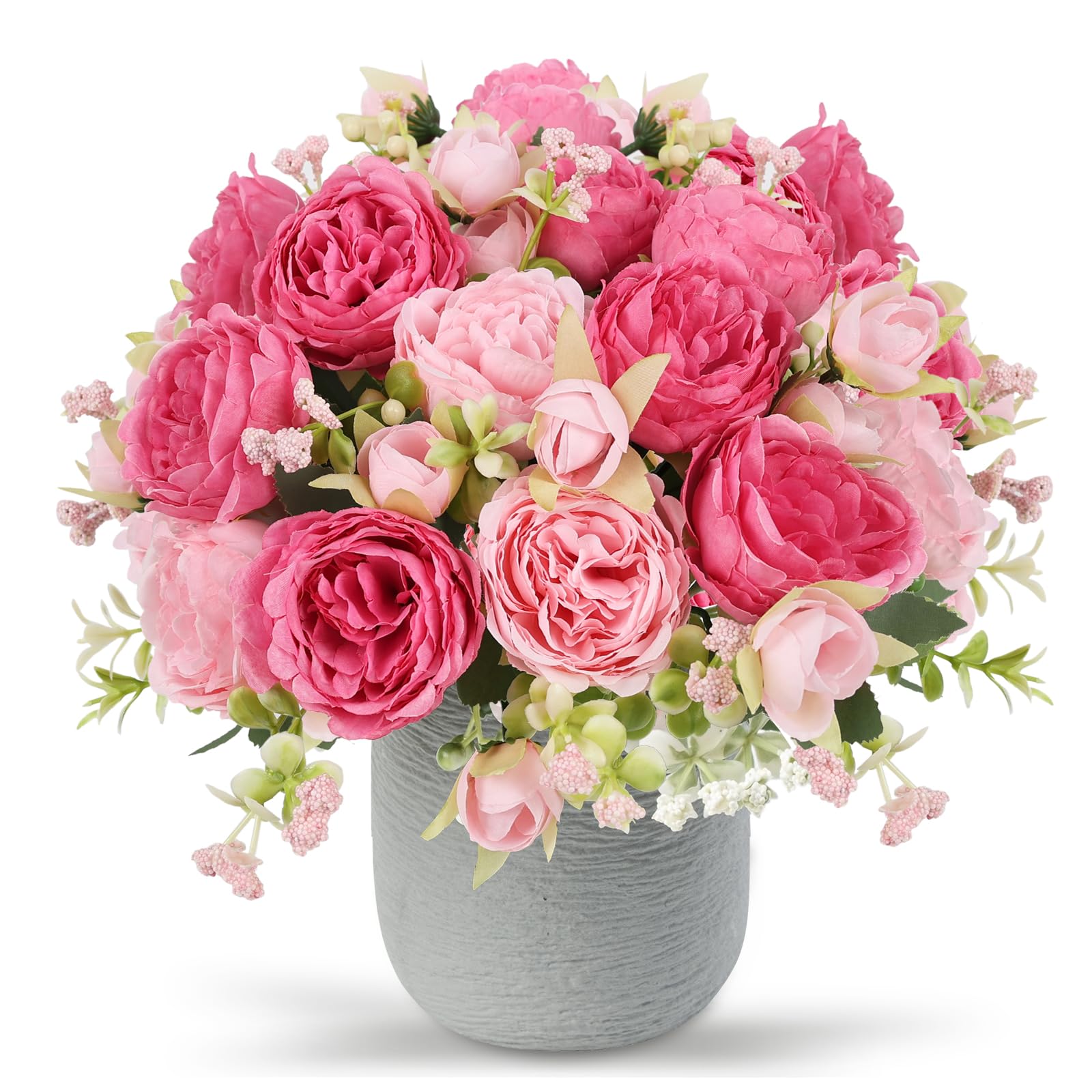 4 Bundles Artificial Peonies Silk Flowers, White Faux Peony Bouquet Florals Arrangements Decor for Farmhouse Home Boho Wedding Table Centerpiece, Fake Plastic Flowers Bulk Vase Decoration (White)