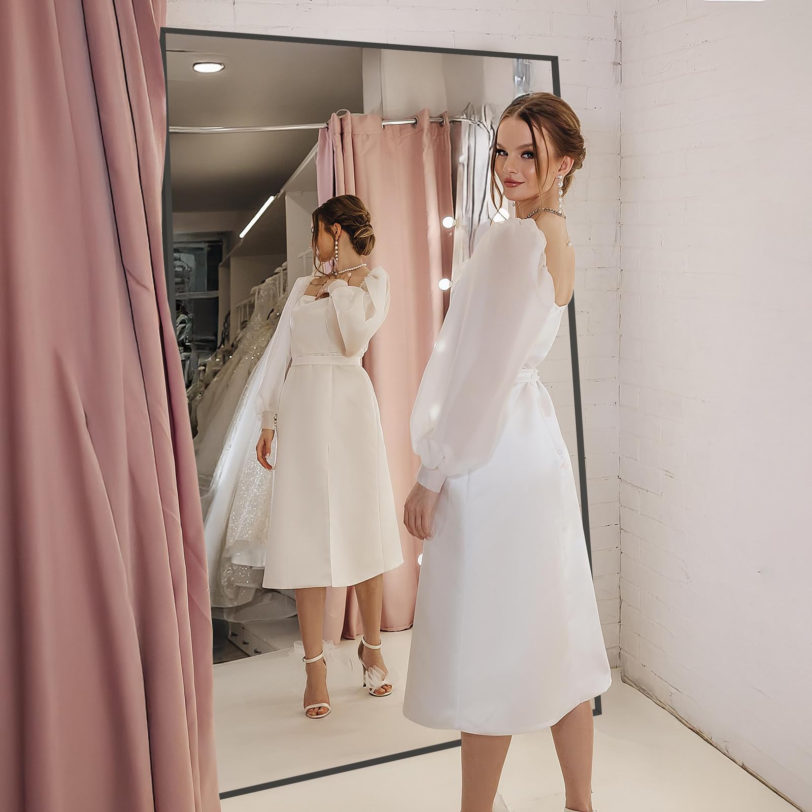 Oversized Floor Mirror Full Length with Stand, 72"X44" Extra Large Arch Standing Mirror Full Length, Tempered Glass Black Full Body Mirror for Bedroom Living Room, Aluminum Alloy Frame