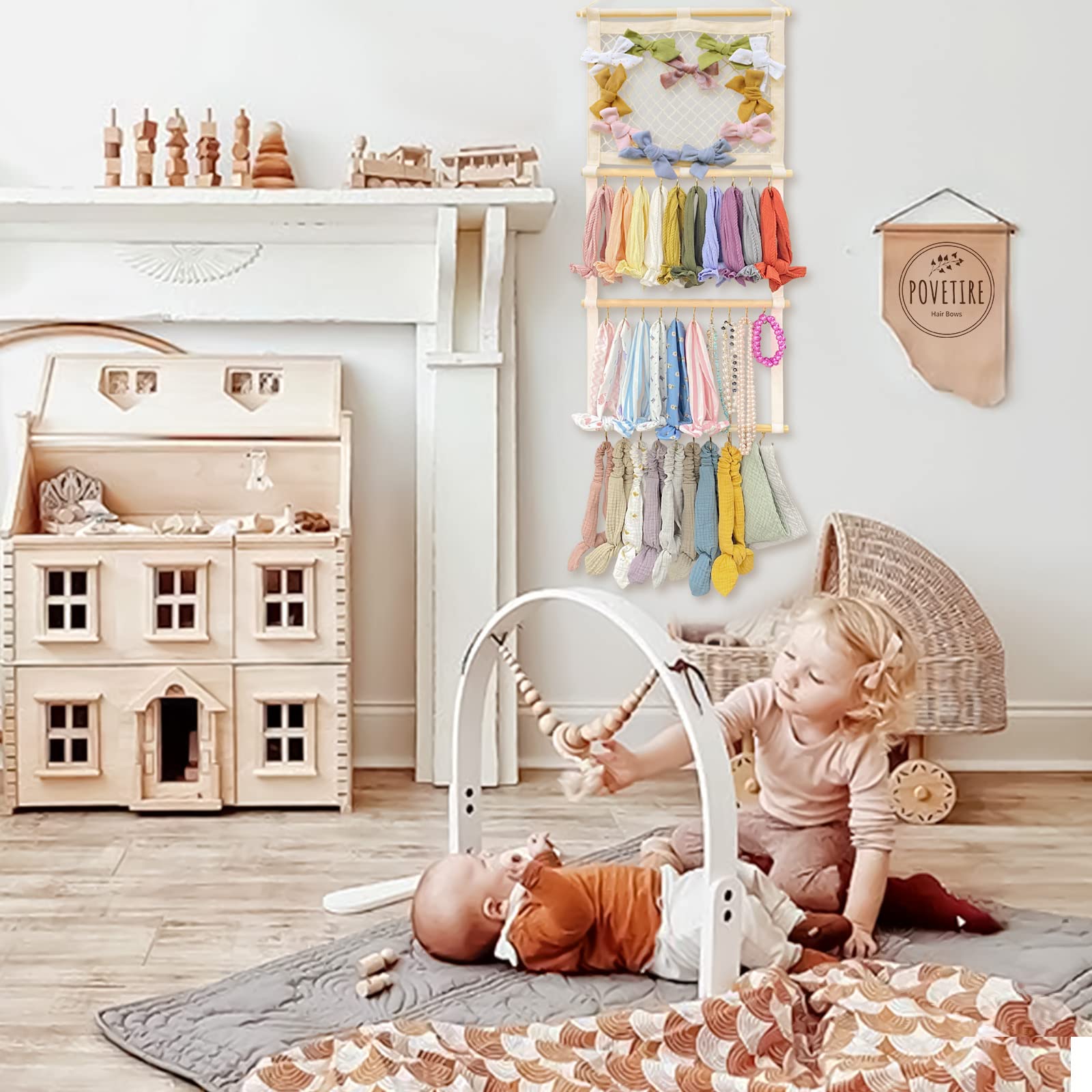 POVETIRE Headband Holder Hair Bows Organizer for Girls, Baby Headbands Hair Accessories Organizer Storage Wall Hanging Decor for Toddler Girls Room