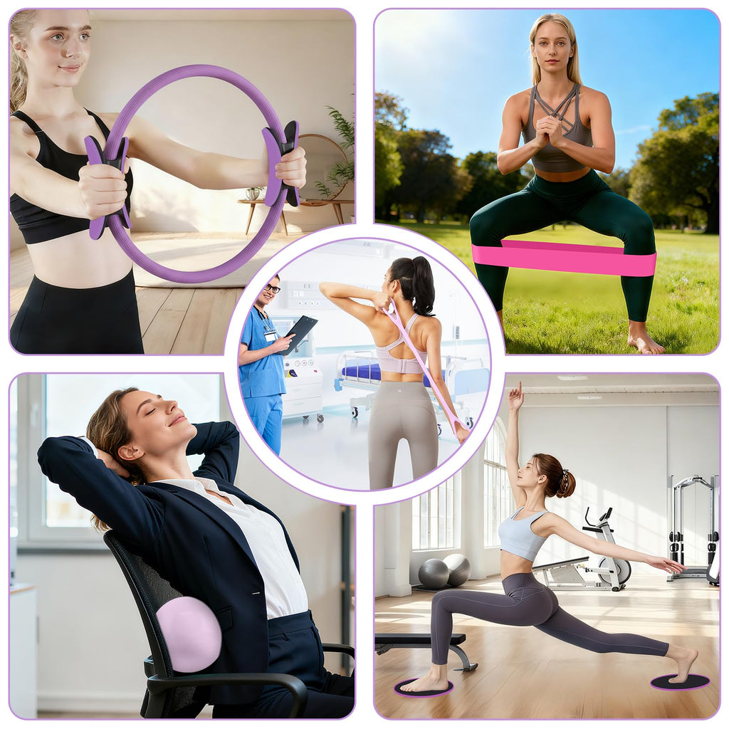 Hoedia 17 PCS Pilates Kit for Women, Pilates Equipment Ring and Ball Set with Resistance Bands, Yoga Strap, Core Sliders, Socks, Bag & Guide for Starter Home Workout Fitness Gym Essentials