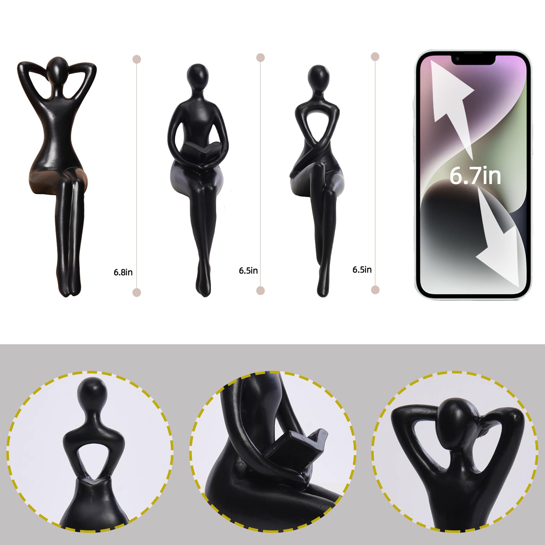 Quoowiit Gold Decor Thinker Statue Decor Book Shelf Decor, Abstract Statue Ornament Office Decor Modern Home Decor Decorations for Living Room Collectable Figurines Coffee Table Decor 3 Piece