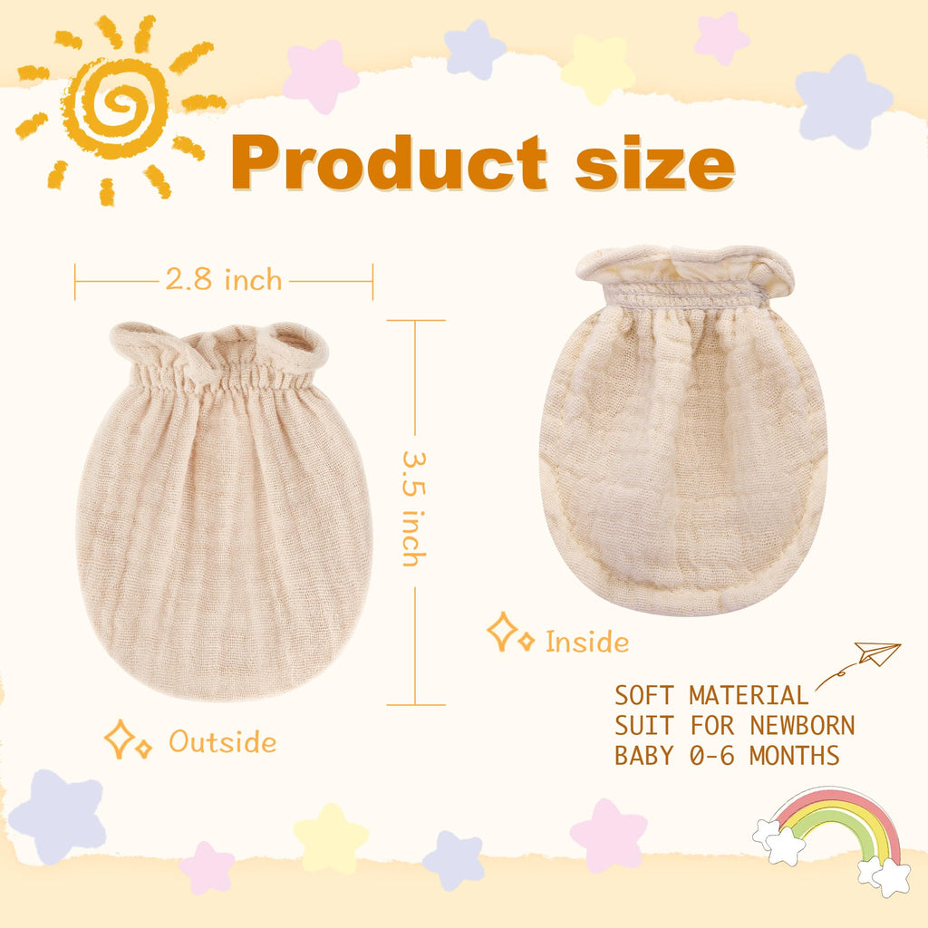 Pro Goleem Muslin Baby Mittens for Newborn, 100% Cotton No Scratch Soft Breathable Gloves for Boys and Girls 0-6 months