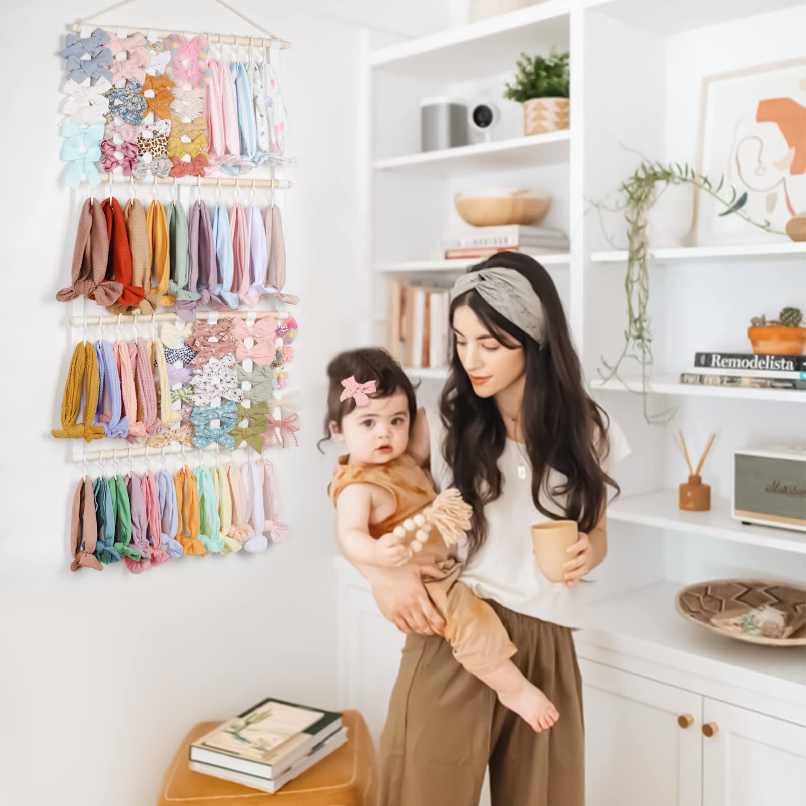 POVETIRE Headband Holder Hair Bows Organizer for Girls, Baby Headbands Hair Accessories Organizer Storage Wall Hanging Decor for Toddler Girls Room