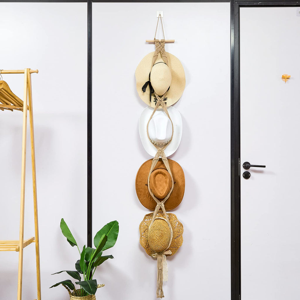 Yulejo Macrame Hat Hangers Boho Hat Rack for Wall Western Cowboy Hanging Organizer for Door Wall Room Bedroom