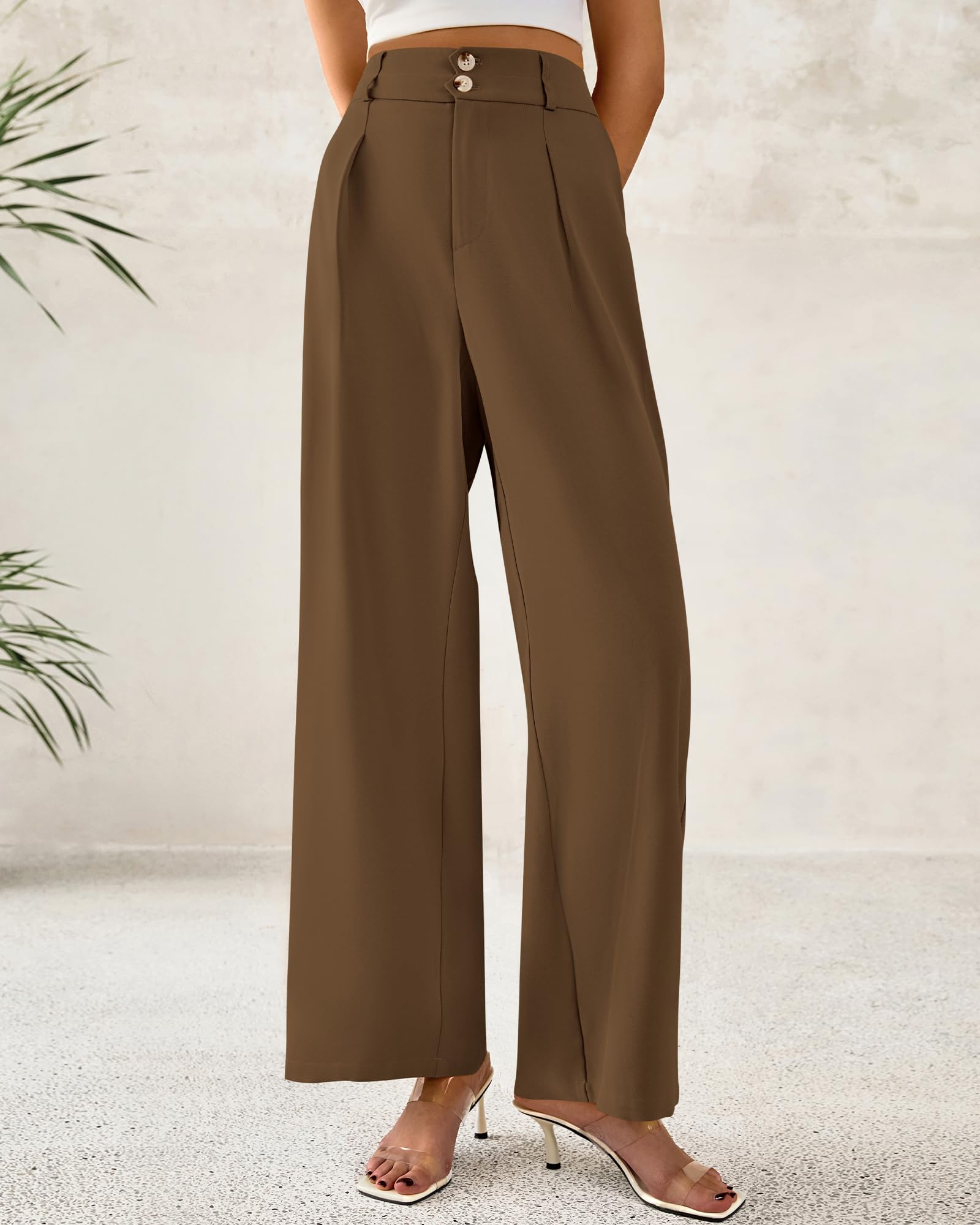BTFBM Women Wide Leg Dress Pants 2025 High Waisted Button Pleated Business Casual Trousers Office Work Palazzo Pants