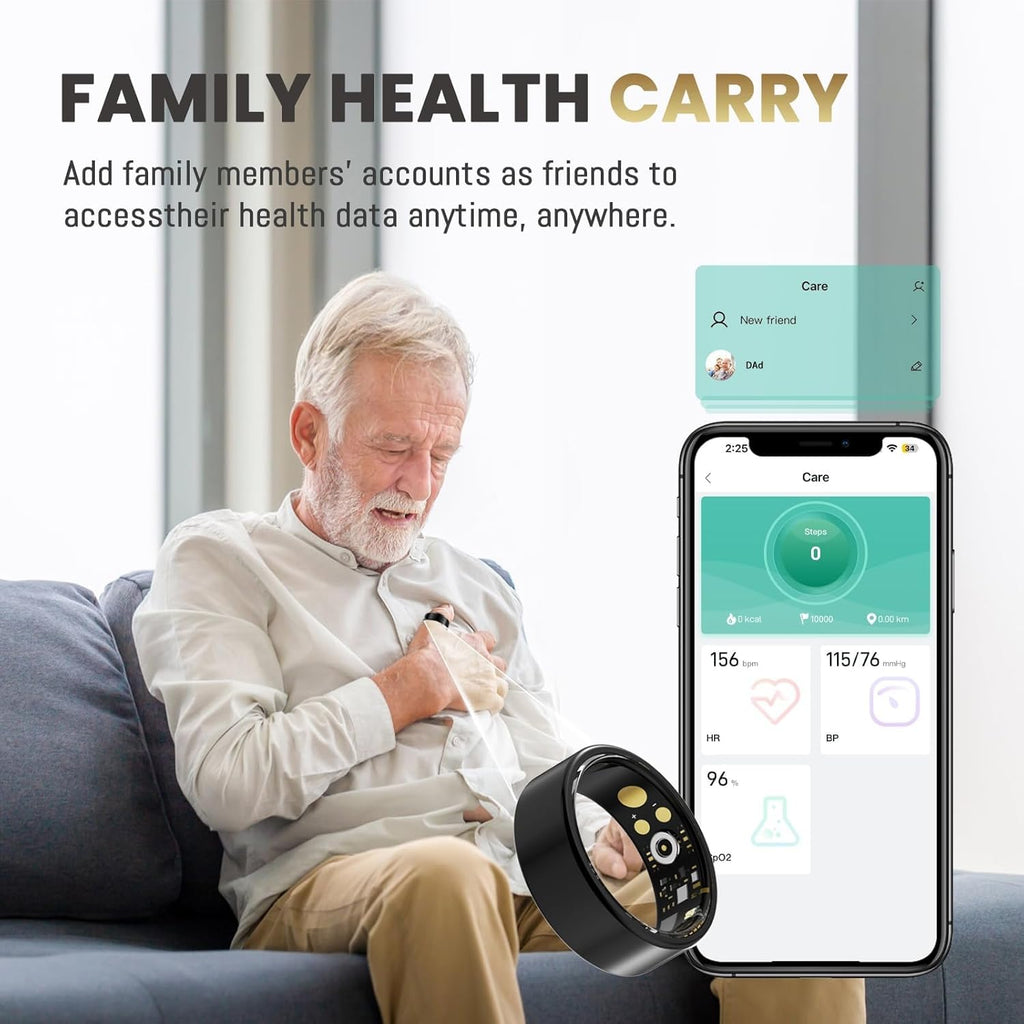 Smart Ring for Women Men, Health Tracker with Heart Rate/Blood Oxygen/Blood Pressure/Sleep Monitoring/Step Counting, IP68 Waterproof Fitness Ring, No App Fees for iPhone & Android (Black, 8#)