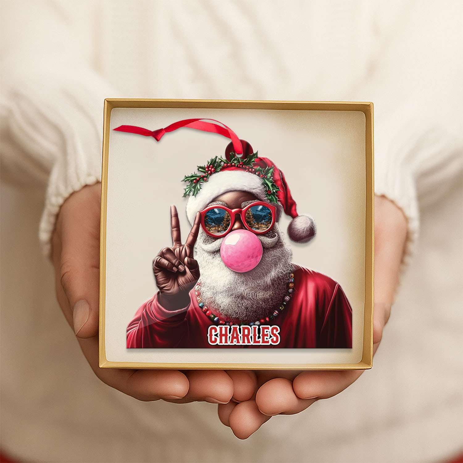 2D Acrylic Christmas Elf Shaped Ornament with Gift Box, Personalized Name Holiday Keepsake, Cute Ornament for Kids Room, Custom Name African-Inspired Decoration, Gifts for Boys