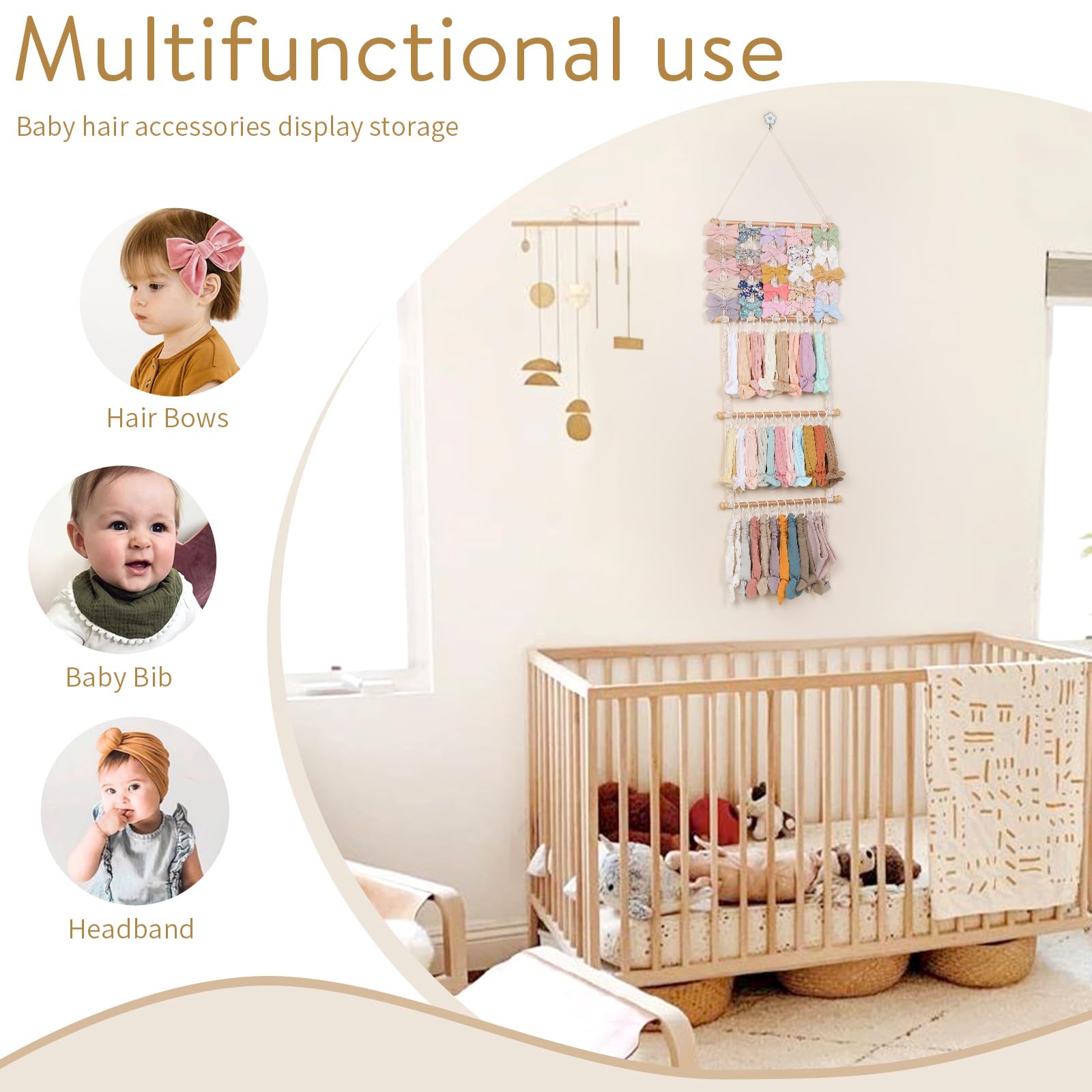 POVETIRE Headband Holder Hair Bows Organizer for Girls, Baby Headbands Hair Accessories Organizer Storage Wall Hanging Decor for Toddler Girls Room