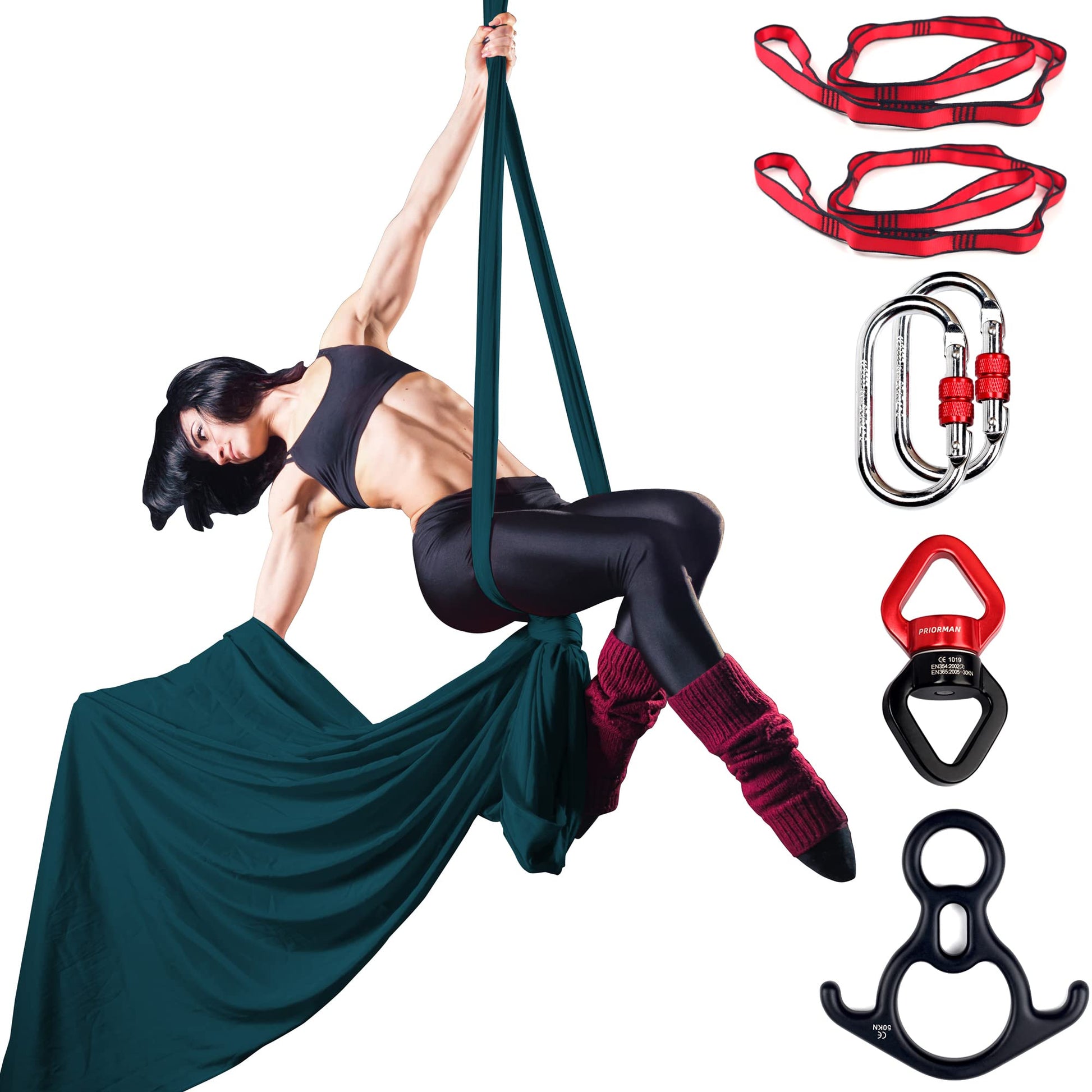 Aerial Silks Set, Premium Ariel Yoga Hammock 9 Yards Aerial Silk, Low-Stretch Fabric, Yoga Starter Kit for Home, Aerial Rig for All Skill Levels - All Hardware Included