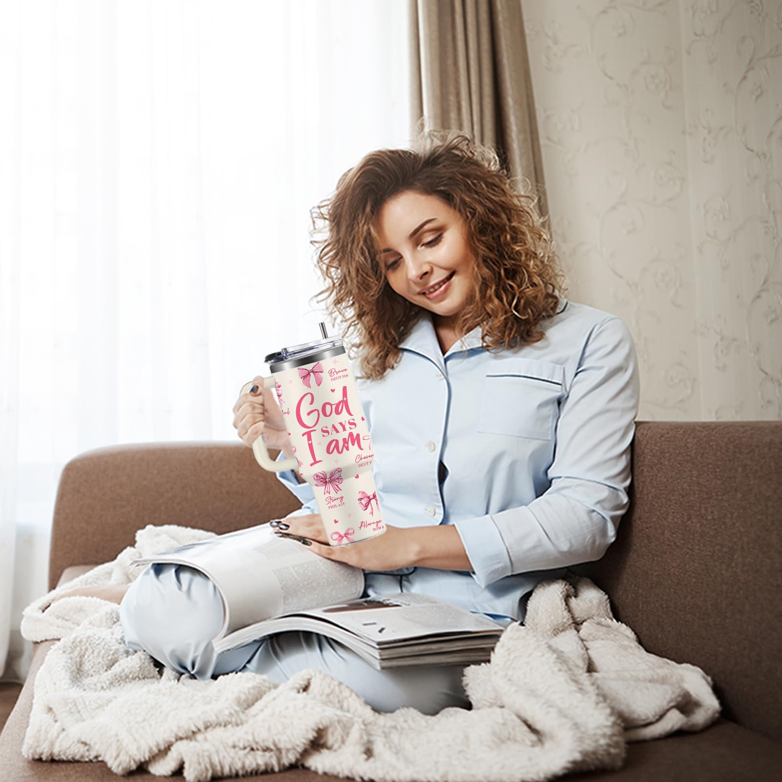 Christian Gifts for Women, 40 oz I Can Do All Things Christ Tumbler With Handle, Inspirational Religious Birthday Gifts for Faith Cup, Christian Jesus God Bible Verse Pastor Prayer Gift for Christmas