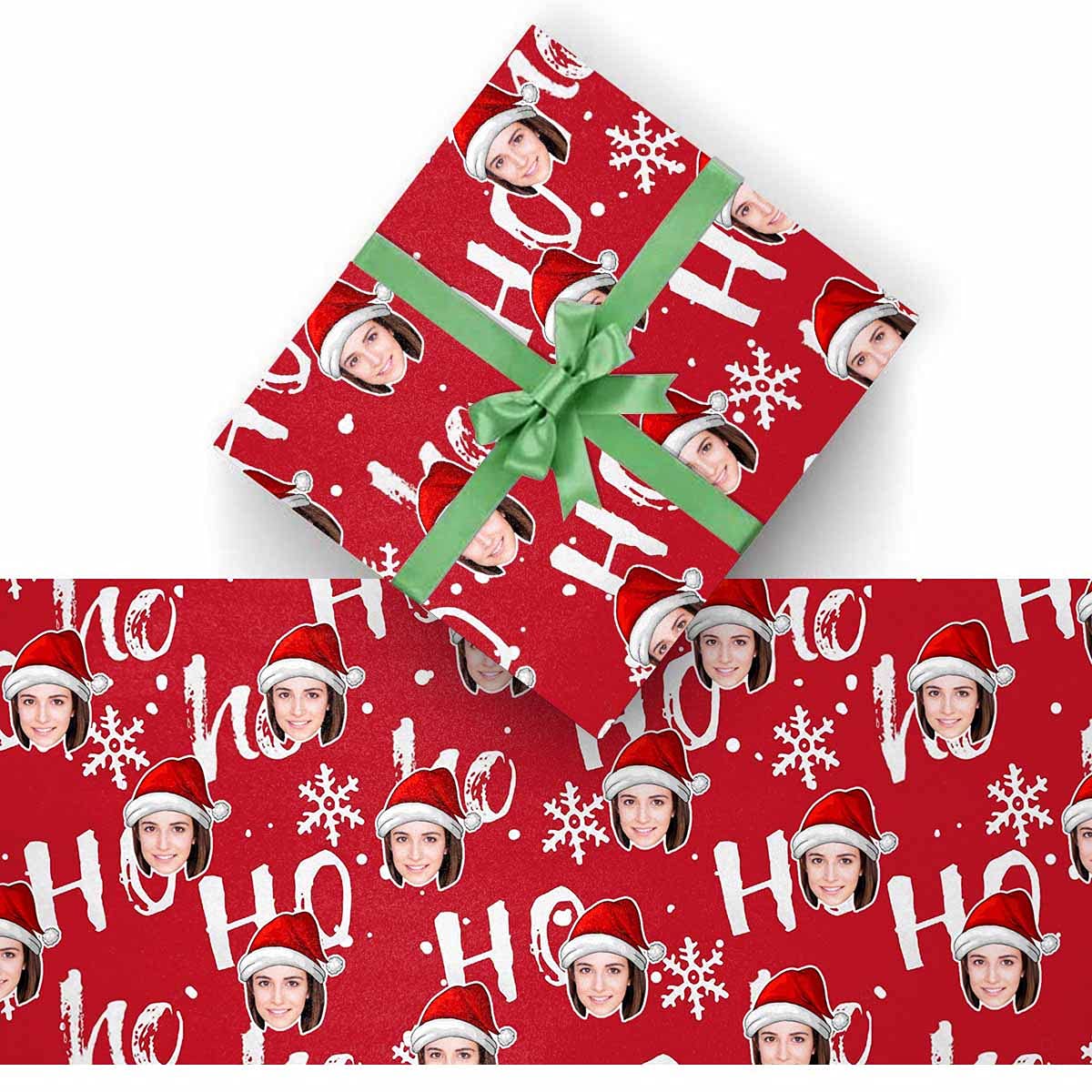InterestPrint Custom Photo Wrapping Paper Merry Christmas with Christmas hat Wrapping Paper Custom Name Gift Wrap Roll Perfect for Birthdays 58"x 23"