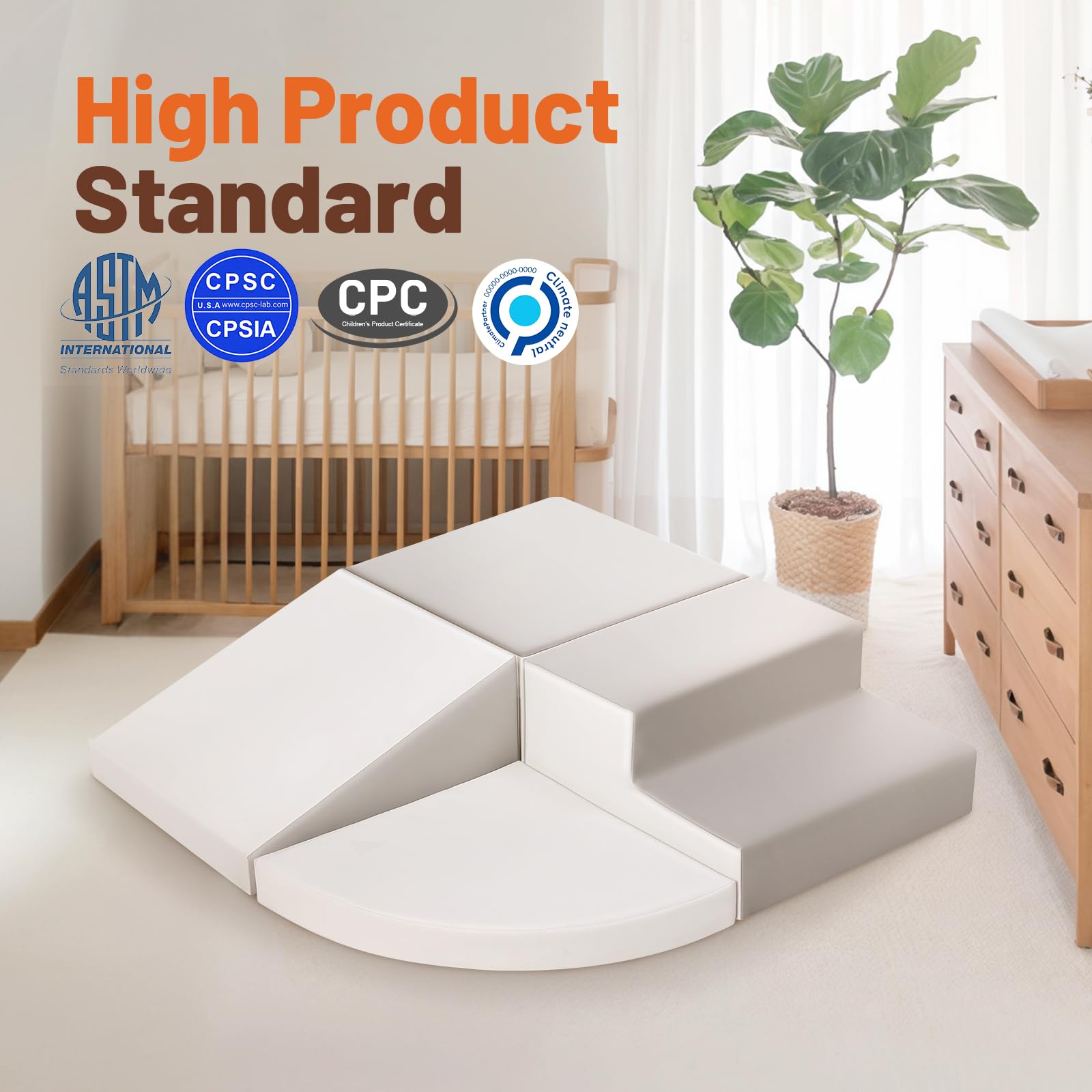 4-Piece Soft PU Leather Toddlers Climbing Toys, Baby Foam Climbing Blocks for Toddlers 3, Foam Play Gym Climbing Structures, Indoor Climb and Crawl Activity Play Set (White and Coffee)