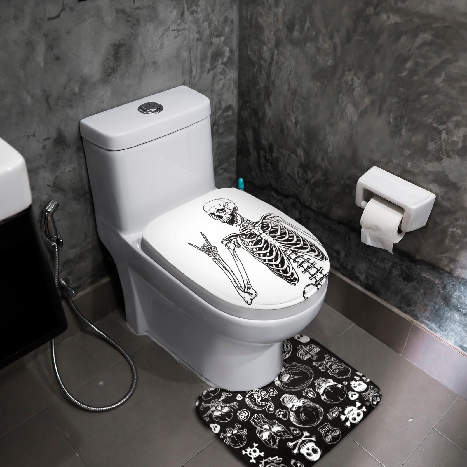 Honoson 8 Pcs Christmas Black Santa Claus Shower Curtain Set with Rugs and Kitchen Towels African American Retro Christmas Bathroom Decor Black Santa Curtain Decorations Xmas Farmhouse Gifts