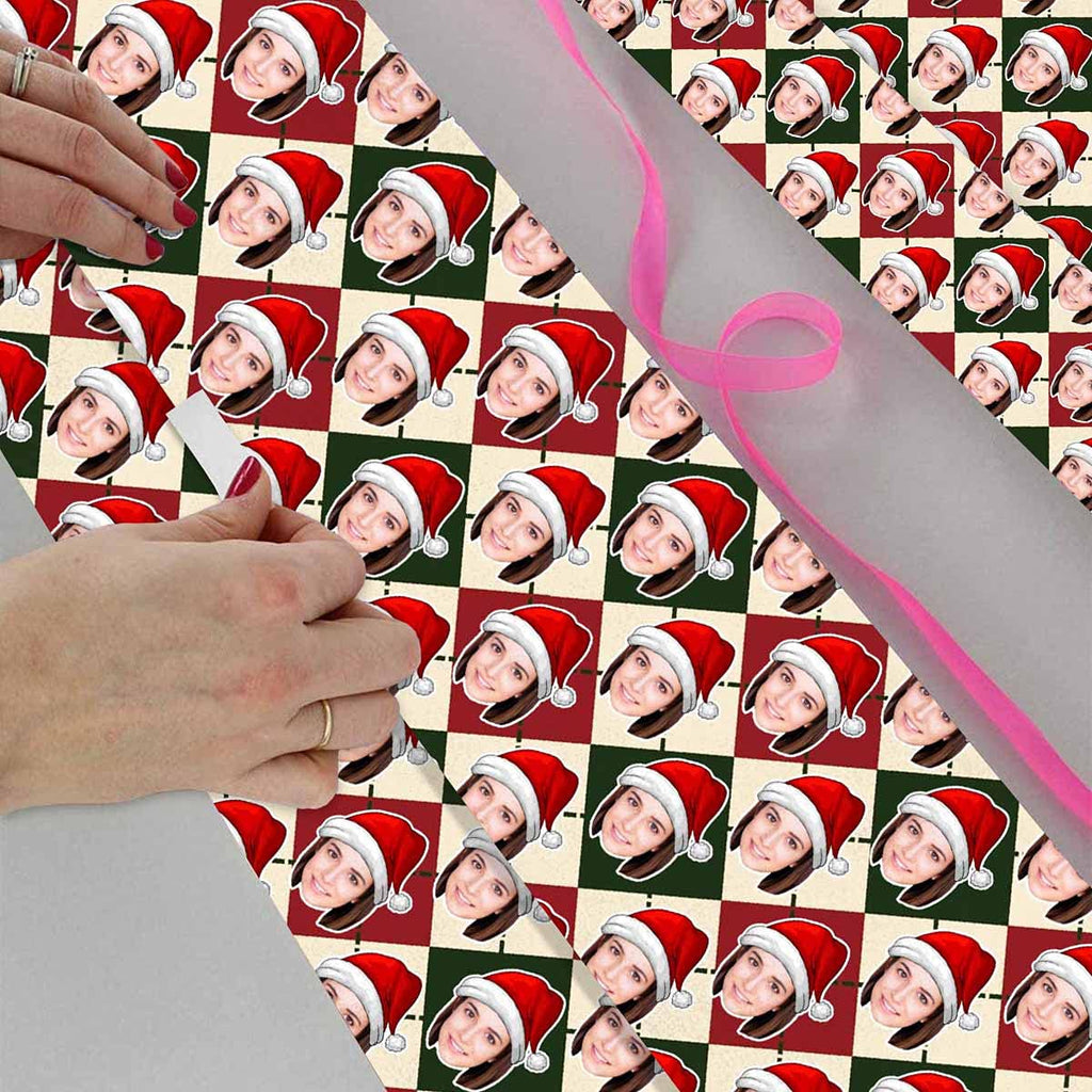 InterestPrint Custom Photo Wrapping Paper Merry Christmas with Christmas hat Wrapping Paper Custom Name Gift Wrap Roll Perfect for Birthdays 58"x 23"